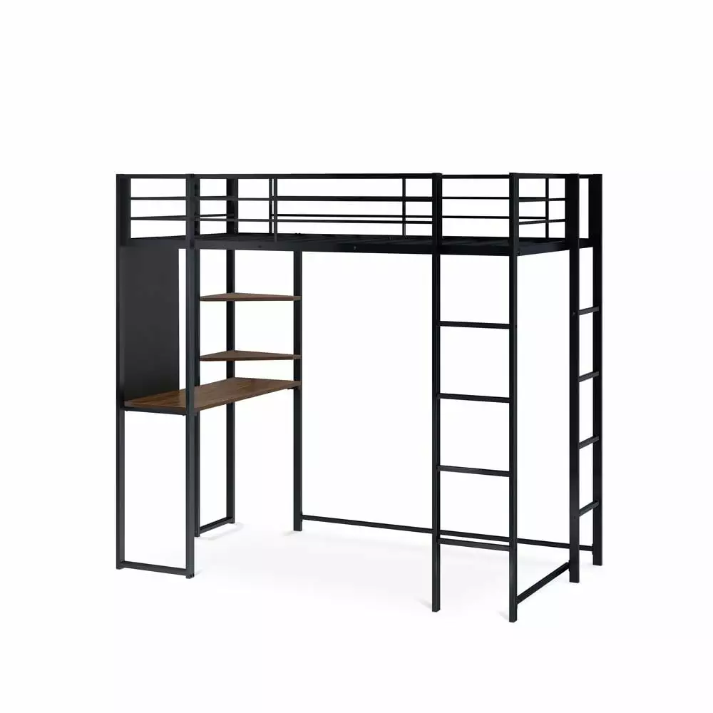 East West Furniture Buckland 42 Metal Twin Loft Bed in Powder Coating Black