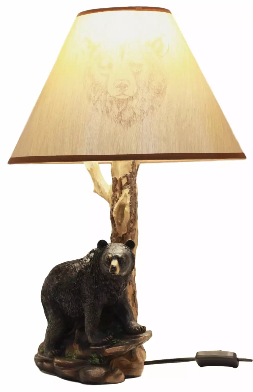 Ebros Gift Woodlands Rustic River Black Bear Desktop Table Lamp Statue Decor With Shade 20H