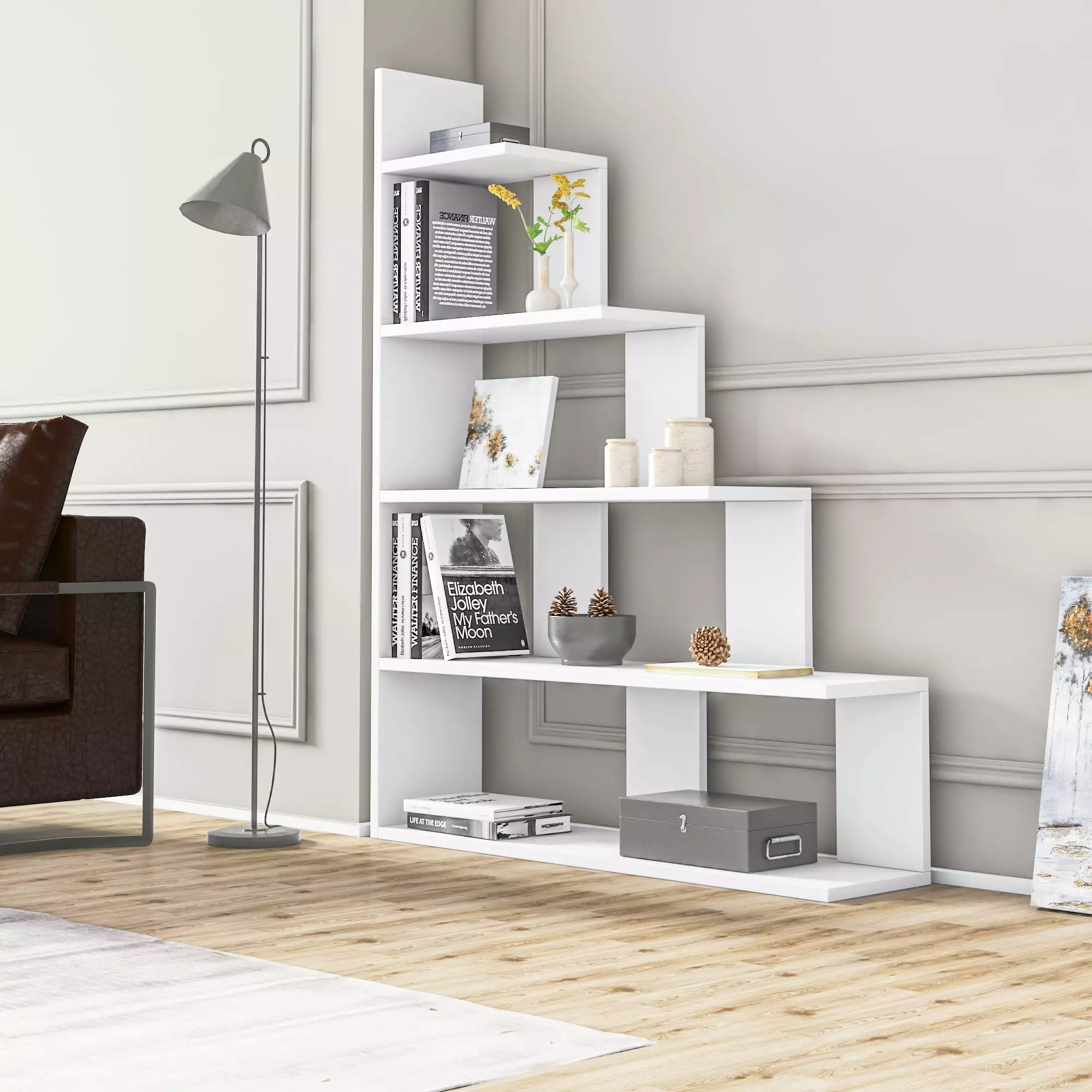 Echo Corner Bookcase with 5-Shelves. White