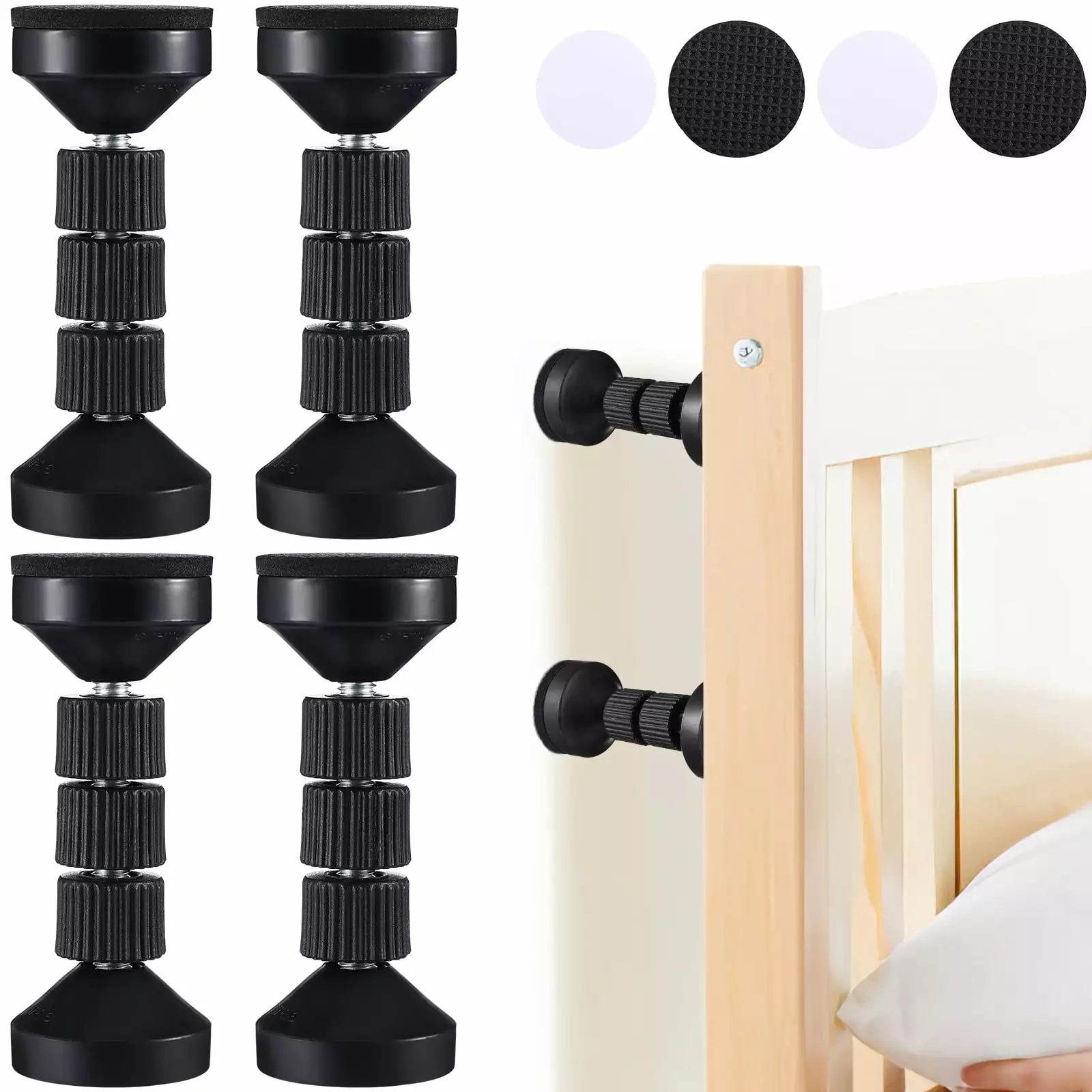 Eease 4Pcs Bed Frame Stoppers Threaded Holder Wall Stabilizer