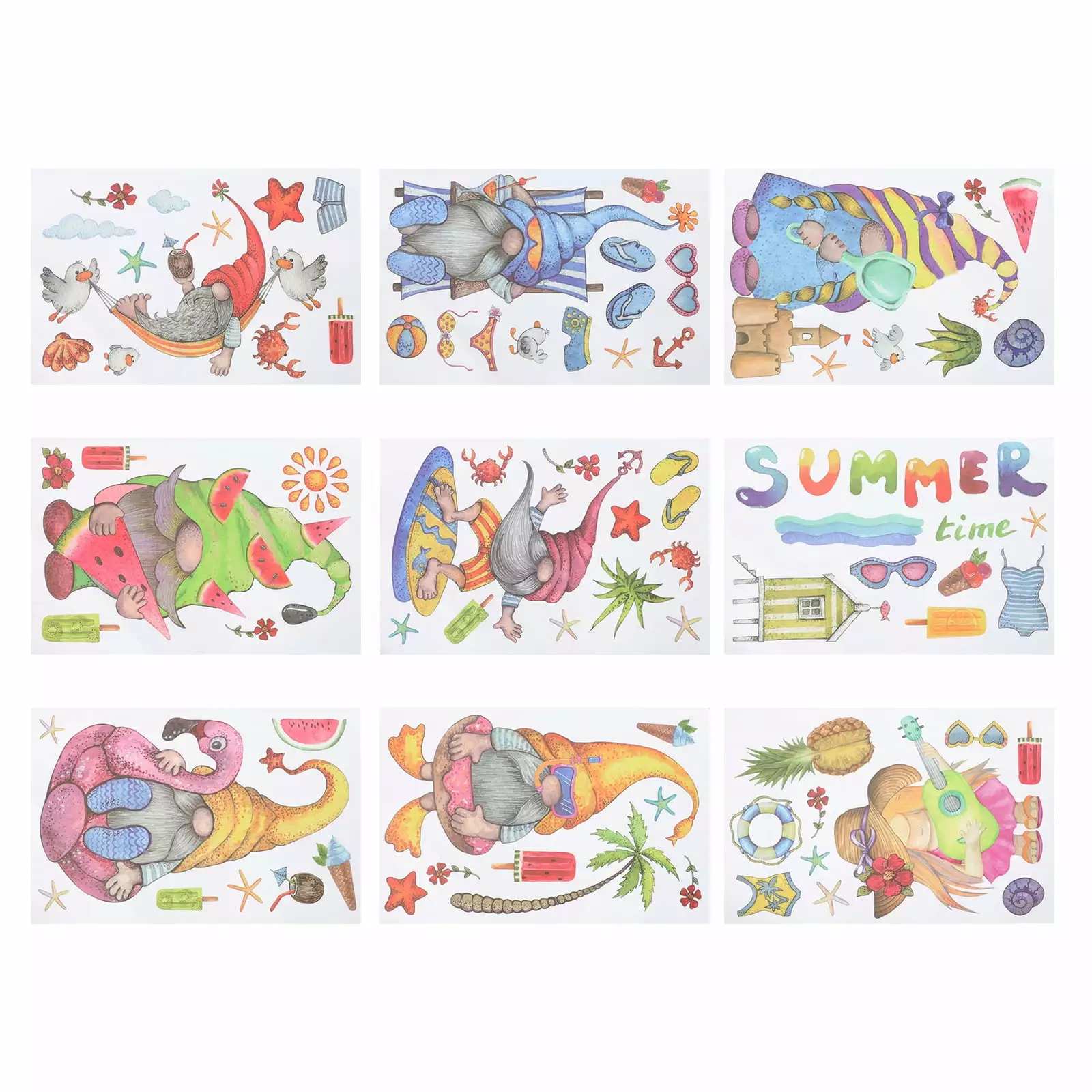 Eease Summer Gnome Window Clings - 9 Sheets