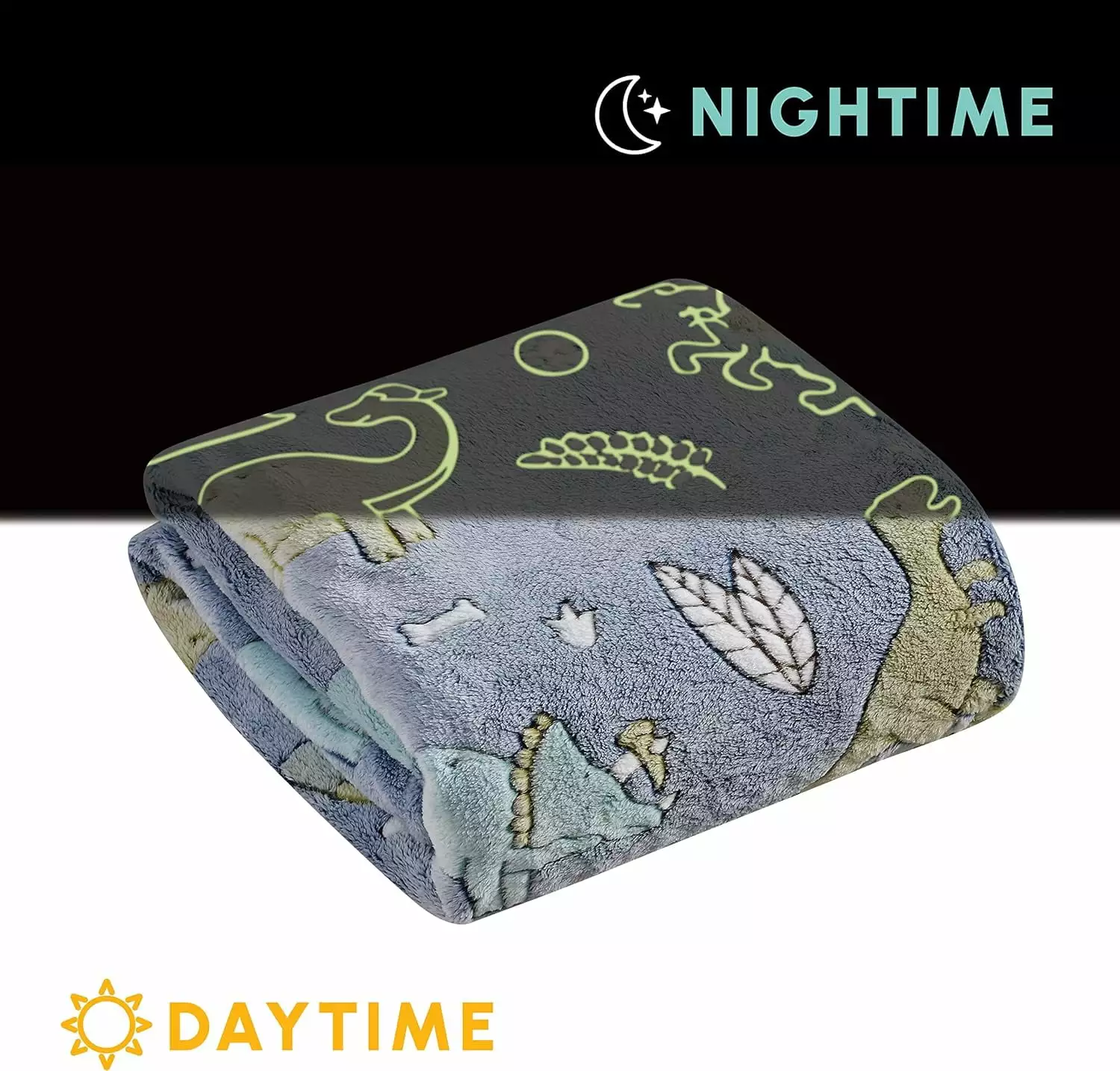 Elegant Comfort Glow in the Dark Lightweight Throw Blanket 50 X 60 inches. Blue Dino Friends