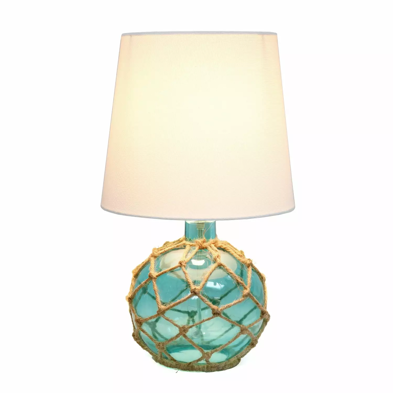 Elegant Designs Glass Ruoy Rope Netted Table Lamp in Aqua Blue with White Shade