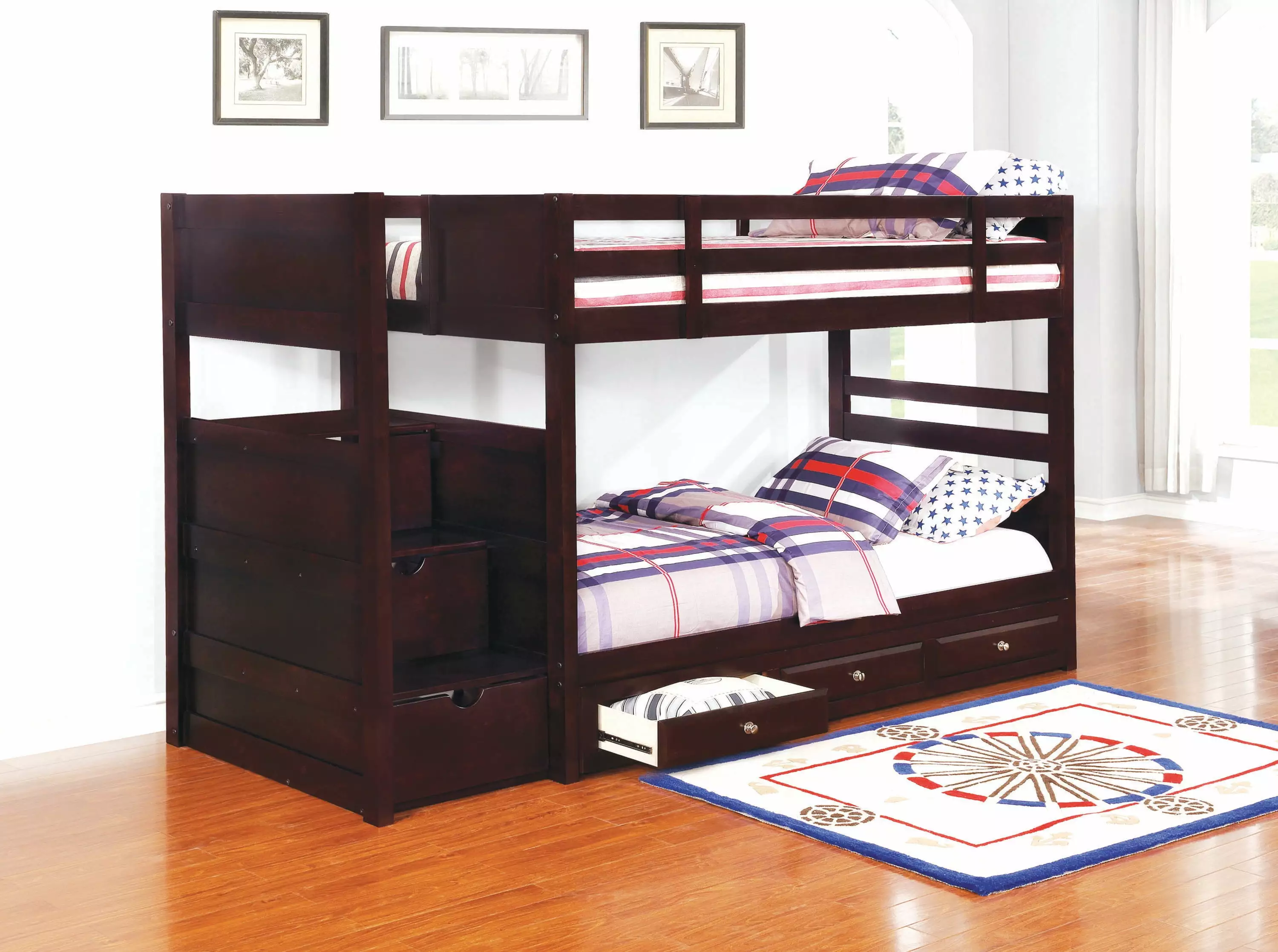 Elliott Twin over Twin Stairway Bunk Bed Cappuccino