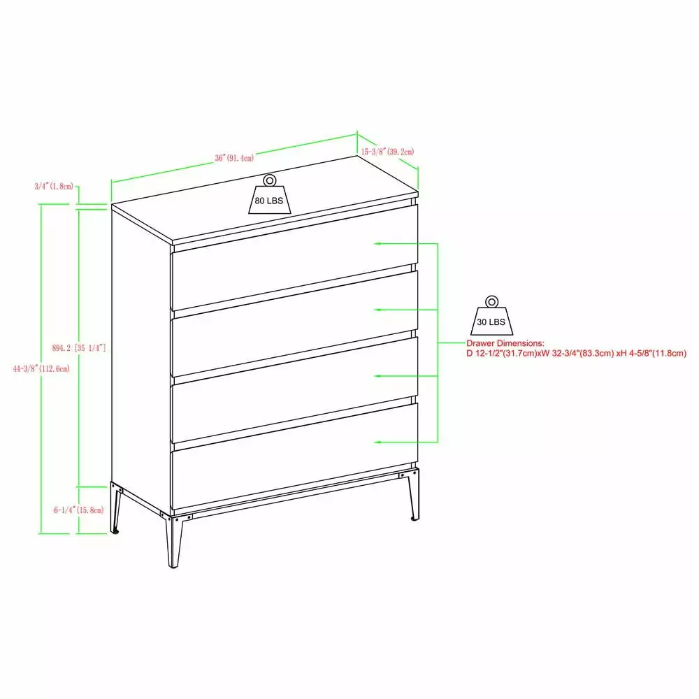 Elroy Farmhouse 36 Urban 4-Drawer Chest in Dark Walnut