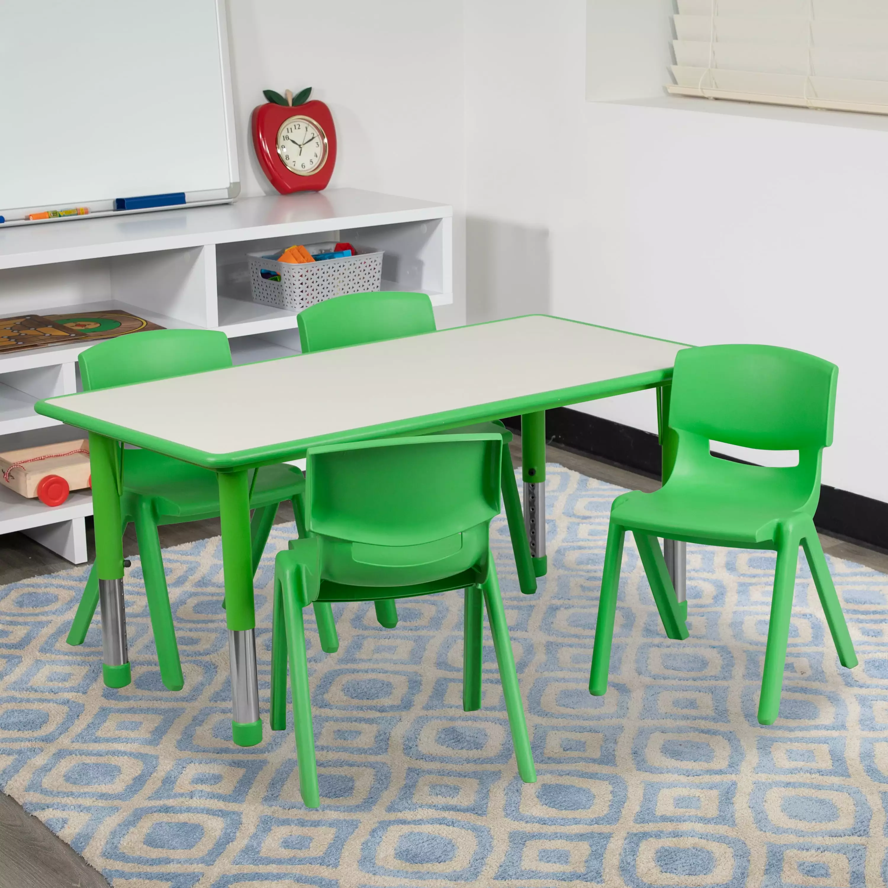 Emma + Oliver 23.625W x 47.25L Green Plastic Activity Table Set-4 Chairs