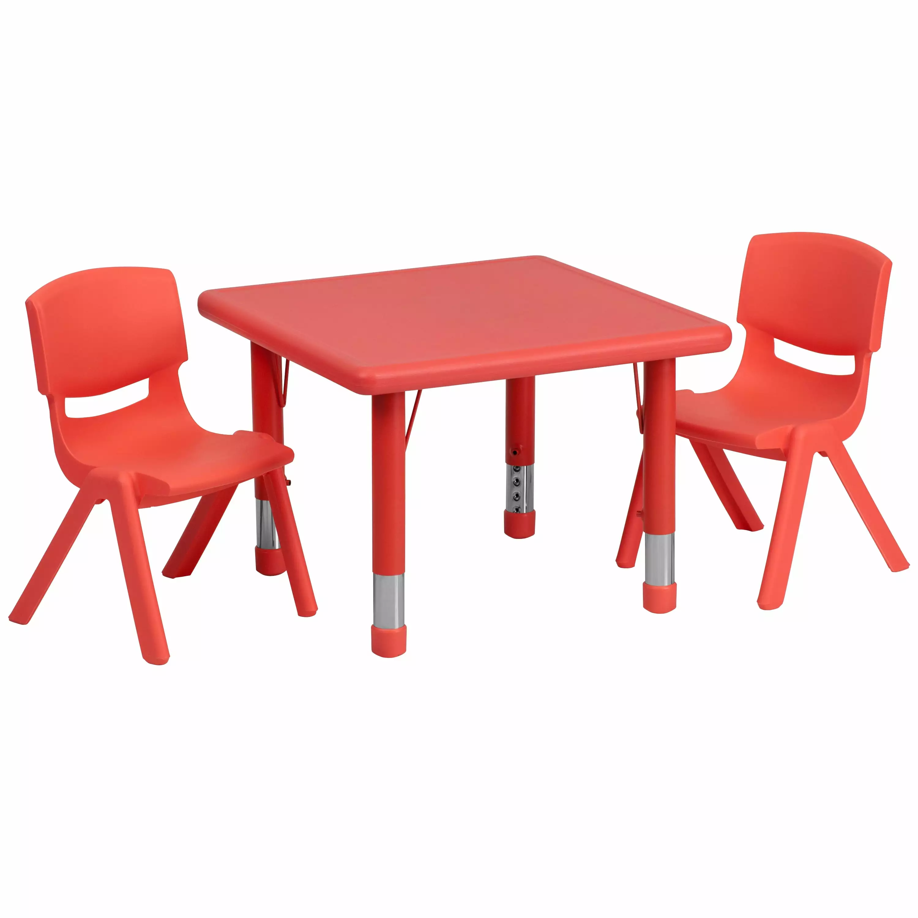 Emma + Oliver 24 Square Red Plastic Adjustable Activity Table Set-2 Chairs