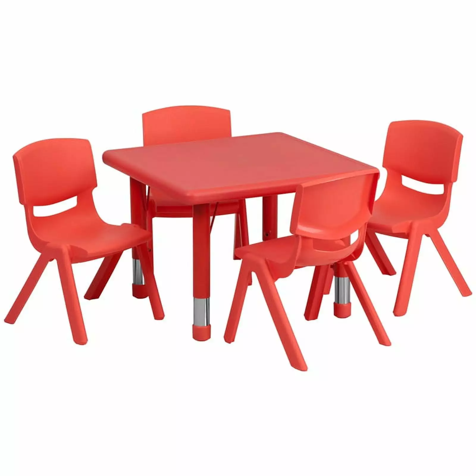 Emma + Oliver 24 Square Red Plastic Adjustable Activity Table Set-4 Chairs