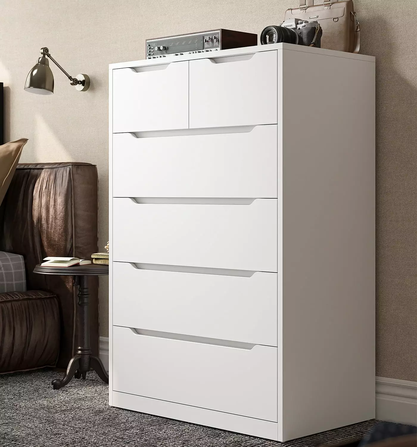 EnHomee White Dresser for Bedroom Wood 6 Drawer Tall Dresser Chest of Drawers with Smooth Metal Rail Large Wood Dresser Modern Storage Cabinet for Bedroom Living Room Closet. 43.3Hx 27.5Lx 15.7D