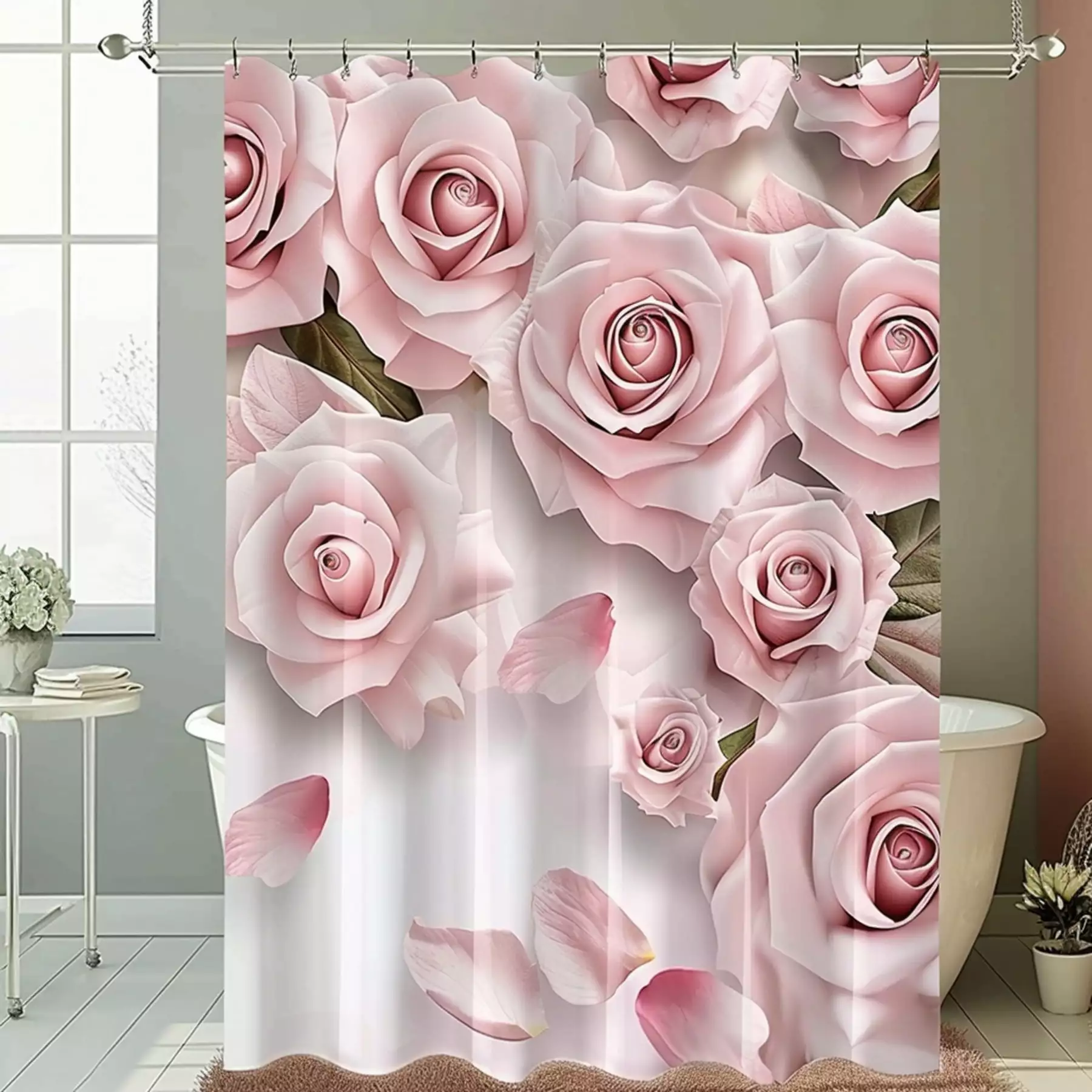 Enchanting Bathroom Roses Shower Curtain Pink Flower Pattern White Curtain Decor for Girls Room 72x84 Transform Your Bathroom into a Floral Paradise