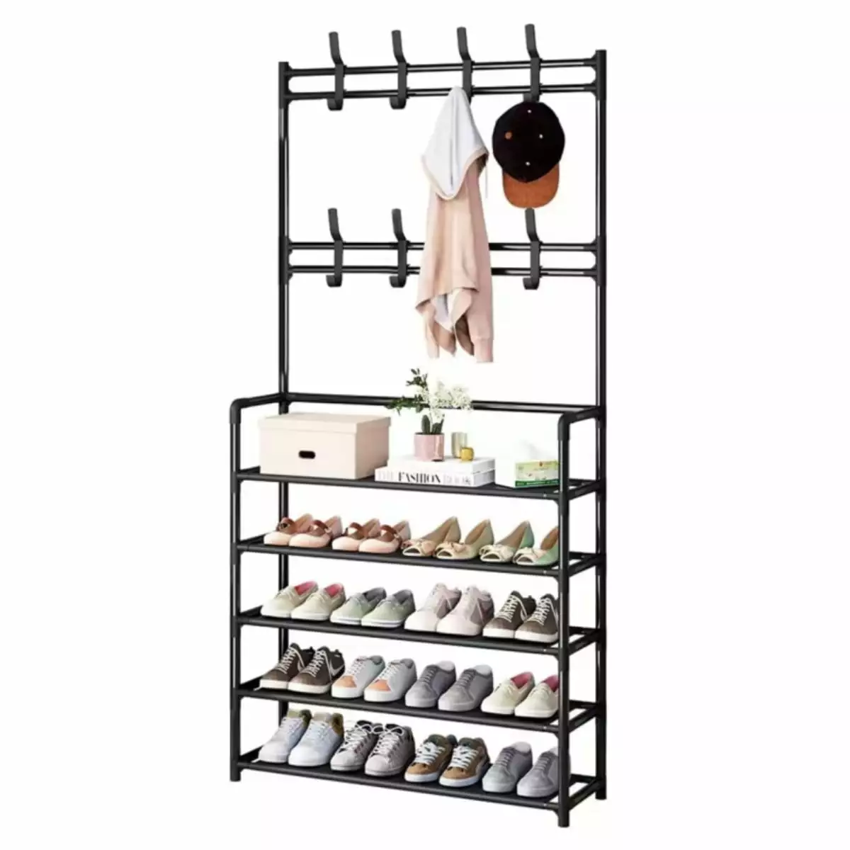 Entry bench with Shoe Rack. Coat Rack with 5-Tier Shoe Storage .Multipurpose Hat and Shoe Rack for Entryway Hallway. 31??10??67 Hall Tree Hat and Shoe Storage Rack. Black