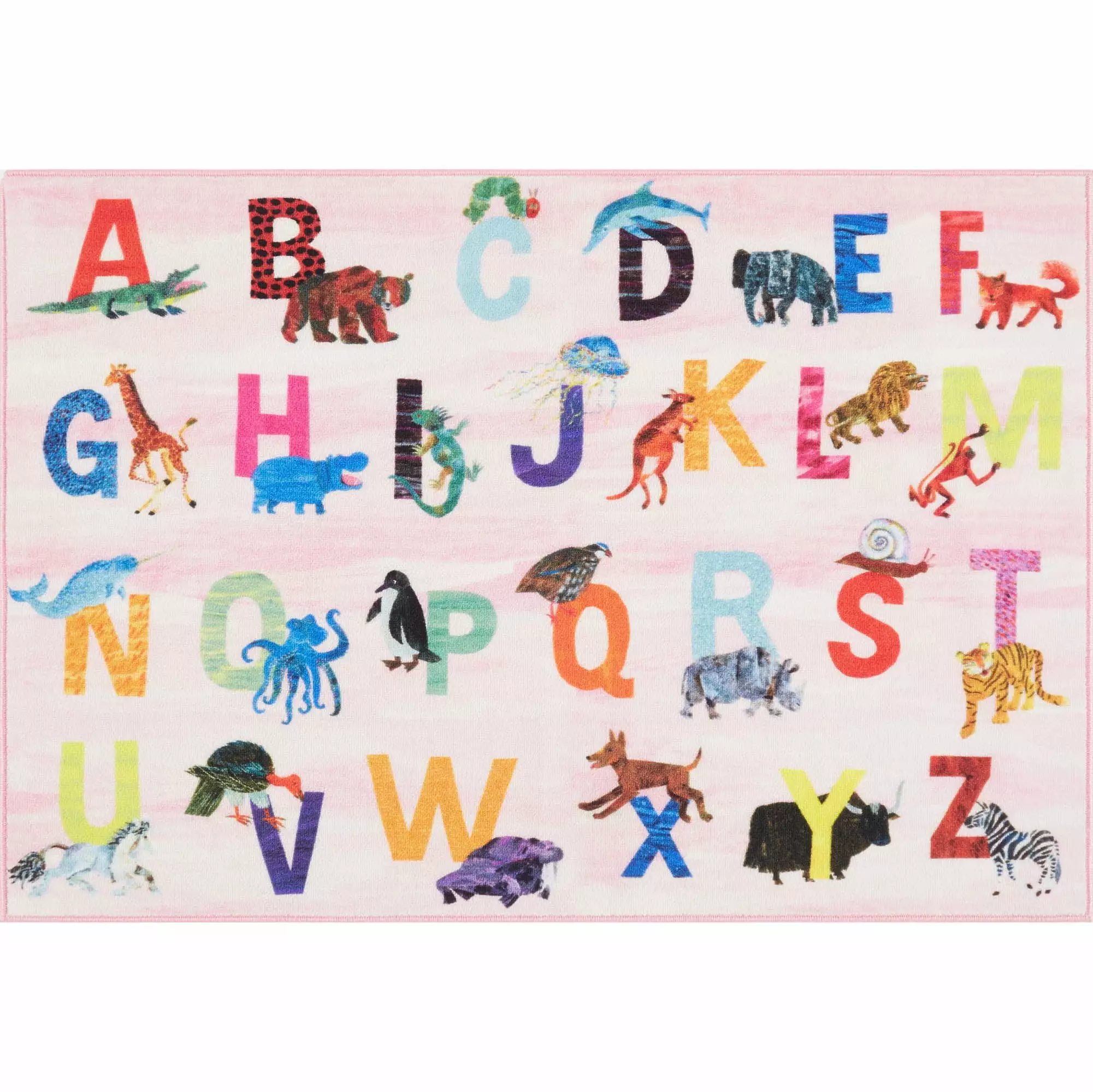 Eric Carle Elementary Pink Alphabet Kids Area Rug Pink/Blue. 35x51 Rectangle