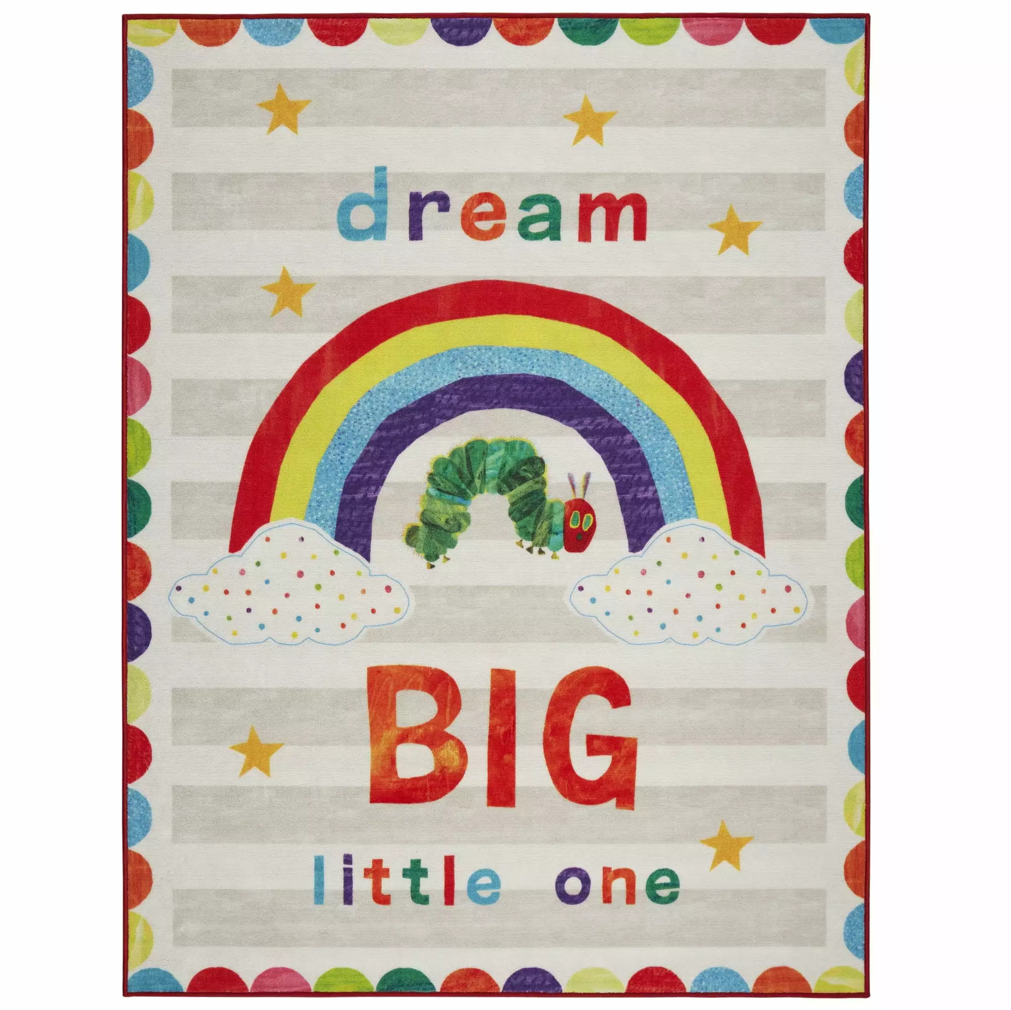 Eric Carle The Very Hungry Caterpillar Elementary Dream Big Little One Kids Machine Washable Area Rug. White/Grey. 35x51