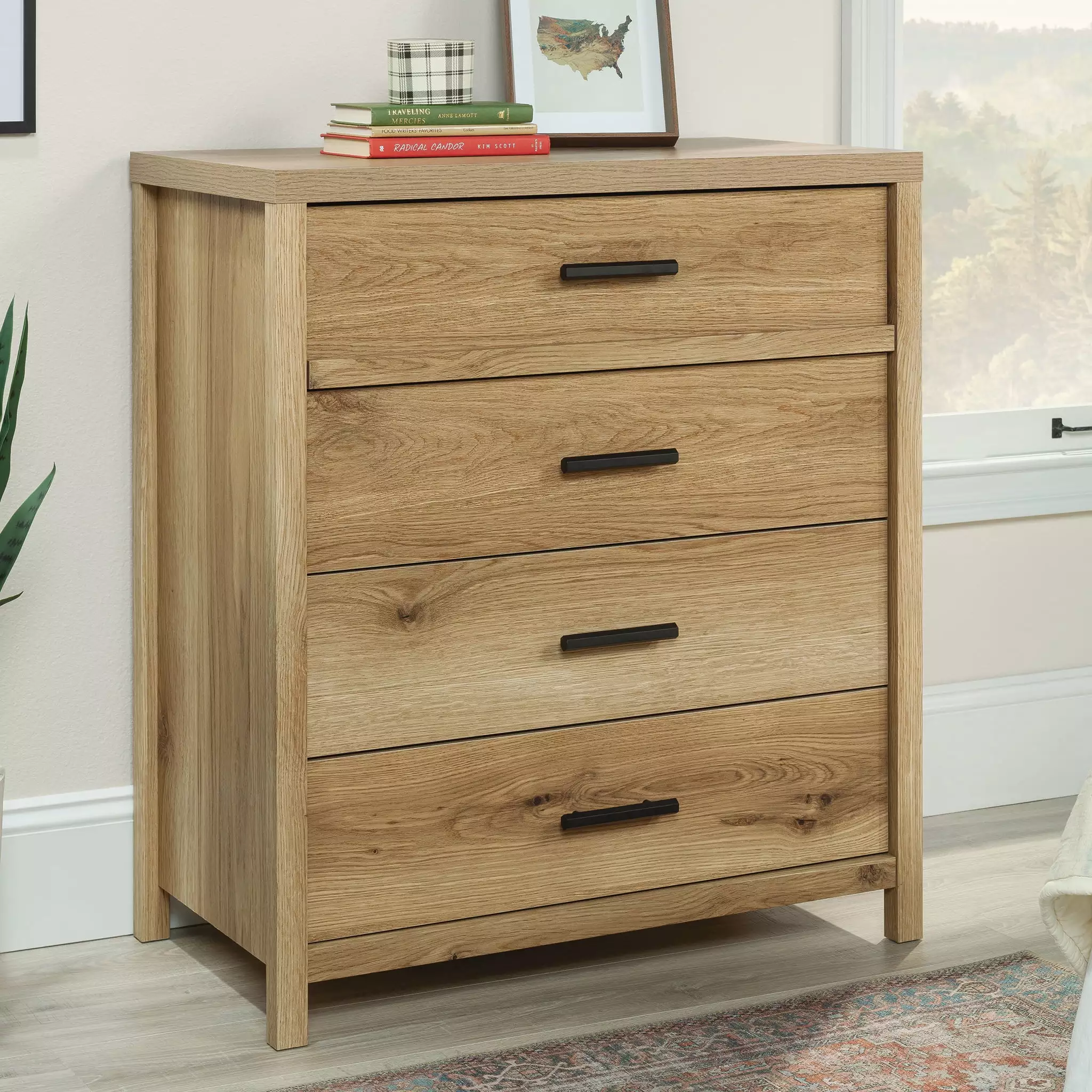 Erie Collection by Sauder 4-Drawer Bedroom Dresser. Timber Oak Finish