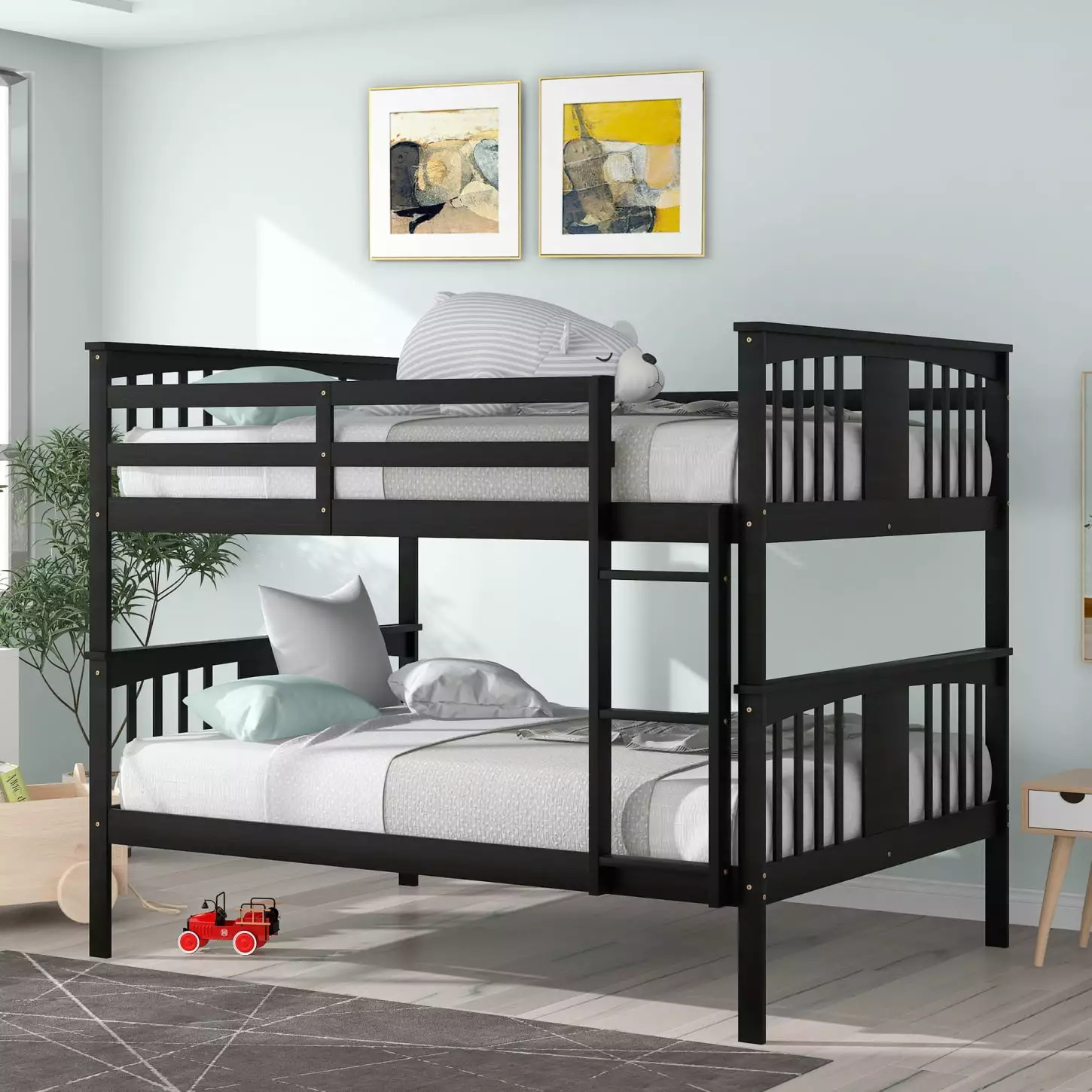 Espresso Full over Full Bunk Bed for Bedroom & Guest Room - Solid Wood. Sturdy Ladder. Separable Design. Safety Rail. Maximizes Space for Comfortable Sleep & Relaxation