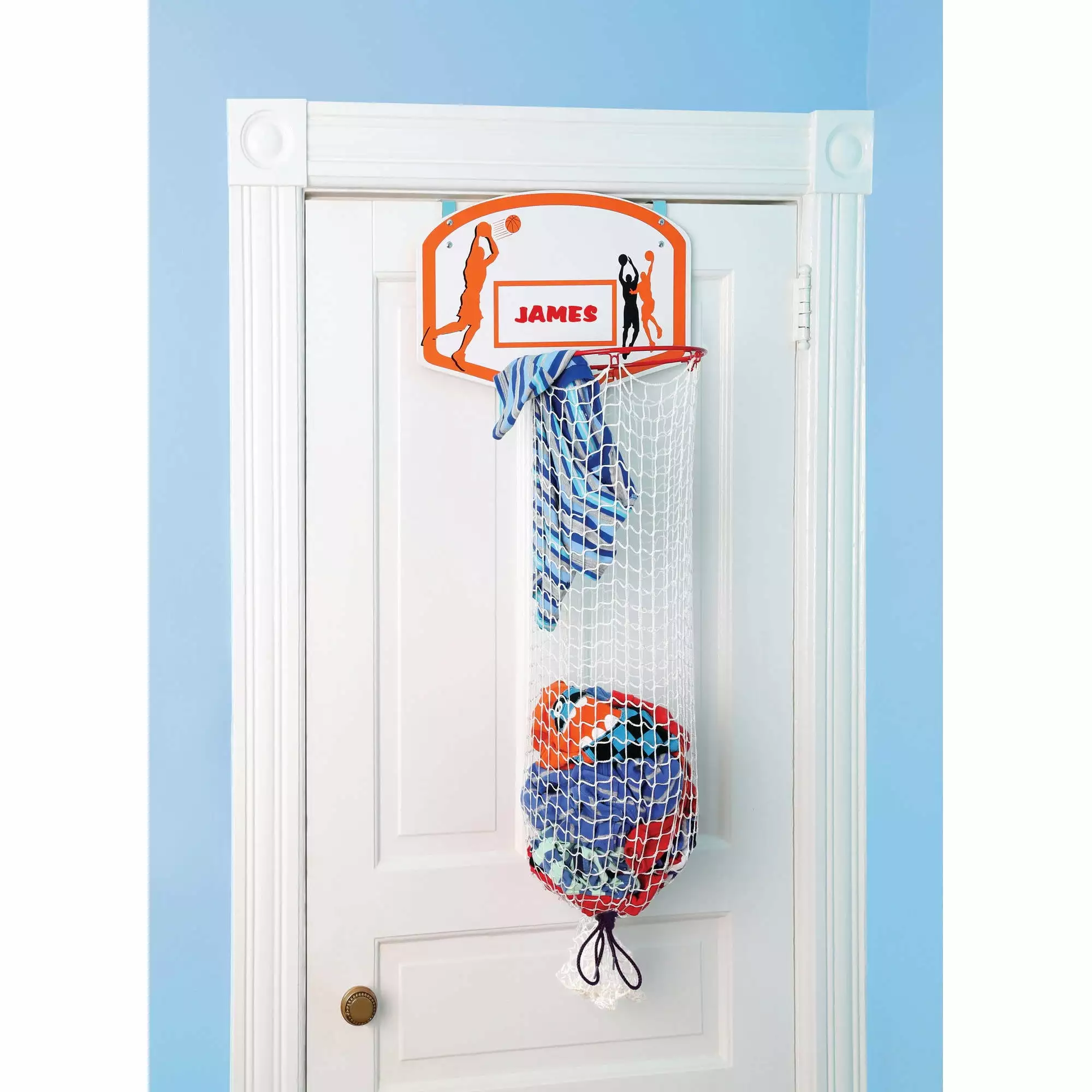 Etna Over the Door Basketball Laundry Hamper -Space Saving Hanging Laundry Hamper with Metal Ring. Backboard. Drawstring Bag-Fun Laundry Hamper to use in Kids Room. Dorm Rooms. Dunk Away Dirty Laundry