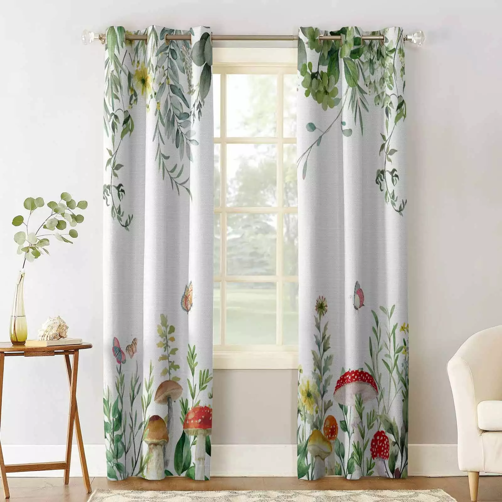 Eucalyptus Mushroom Blackout Curtains 54 Inches Length. Botanical Flower Plant Farm Window Treatment Thermal Insulated Drapes for Bedroom Living Room 2 Panels 104x54 Inches