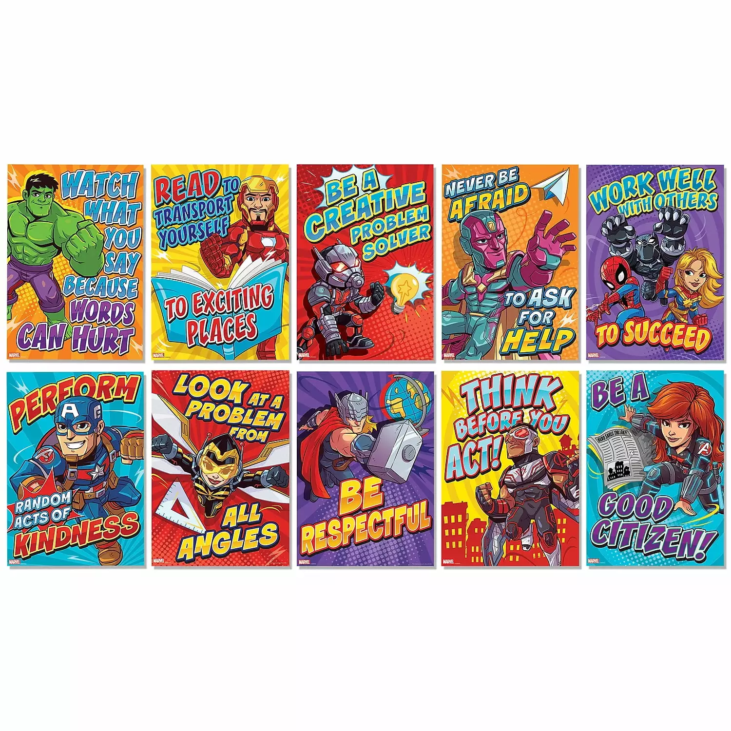 Eureka Marvel Motivational Poster Set Bulletin Board Set. 10 Posters