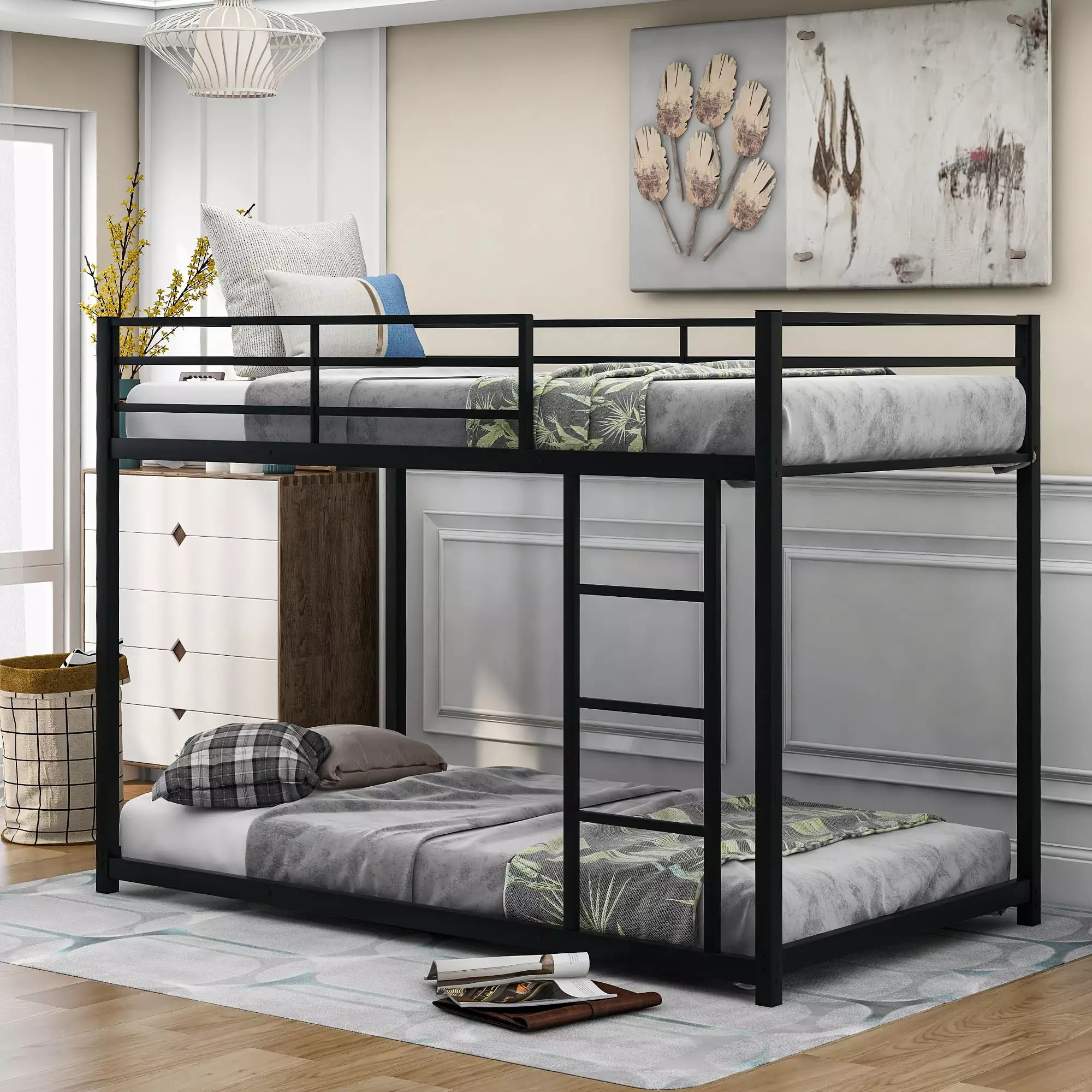 Euroco Metal Twin over Twin Bunk Bed Frame for Kids' Room. Black