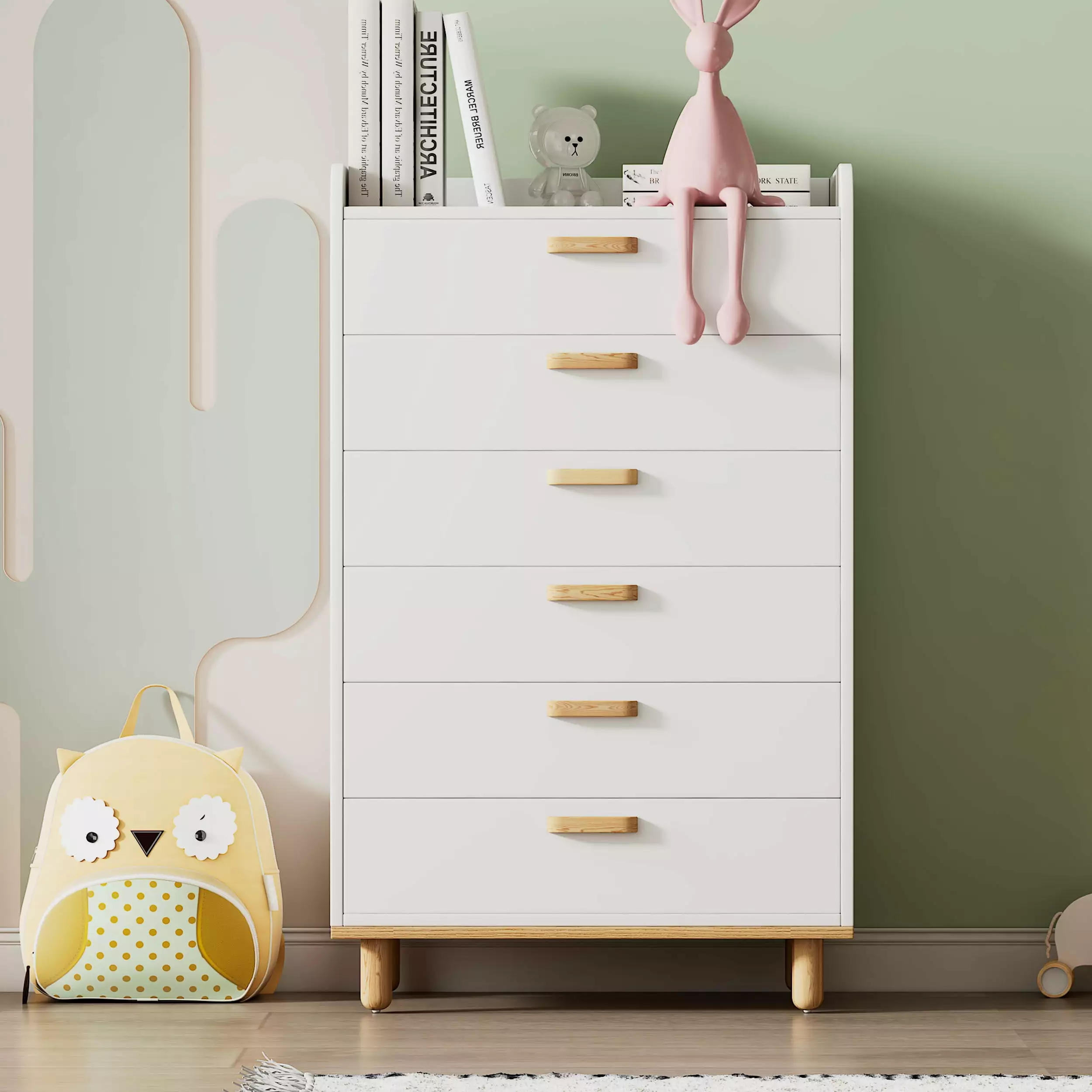 Euroco Modern White Chest with 6 Drawers. Storage Cabinet Wood Dresser for Bedroom. Living Room