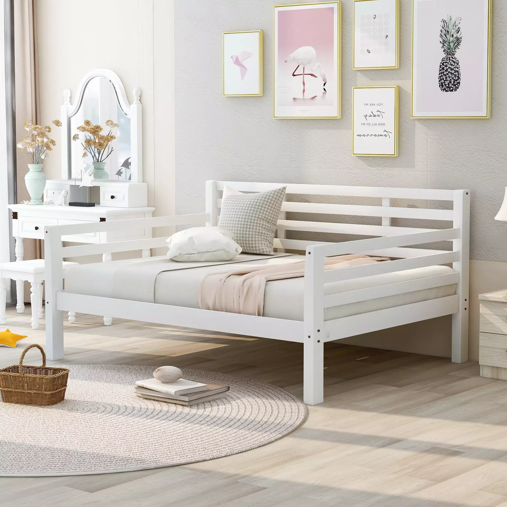 Euroco Pine Wood Storage Daybed. Full. White