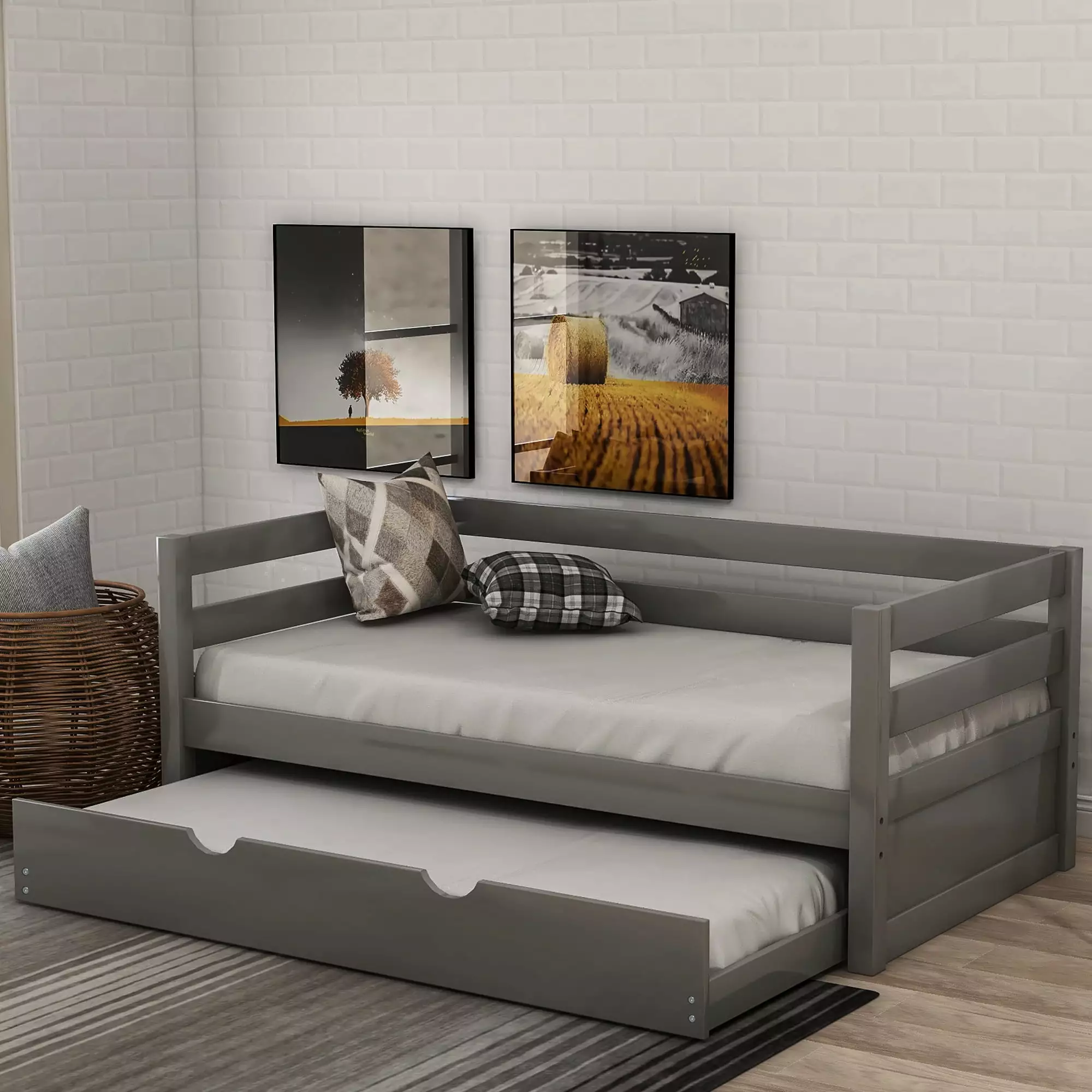 Euroco Solid Wood Daybed with Trundle. Twin. Grey