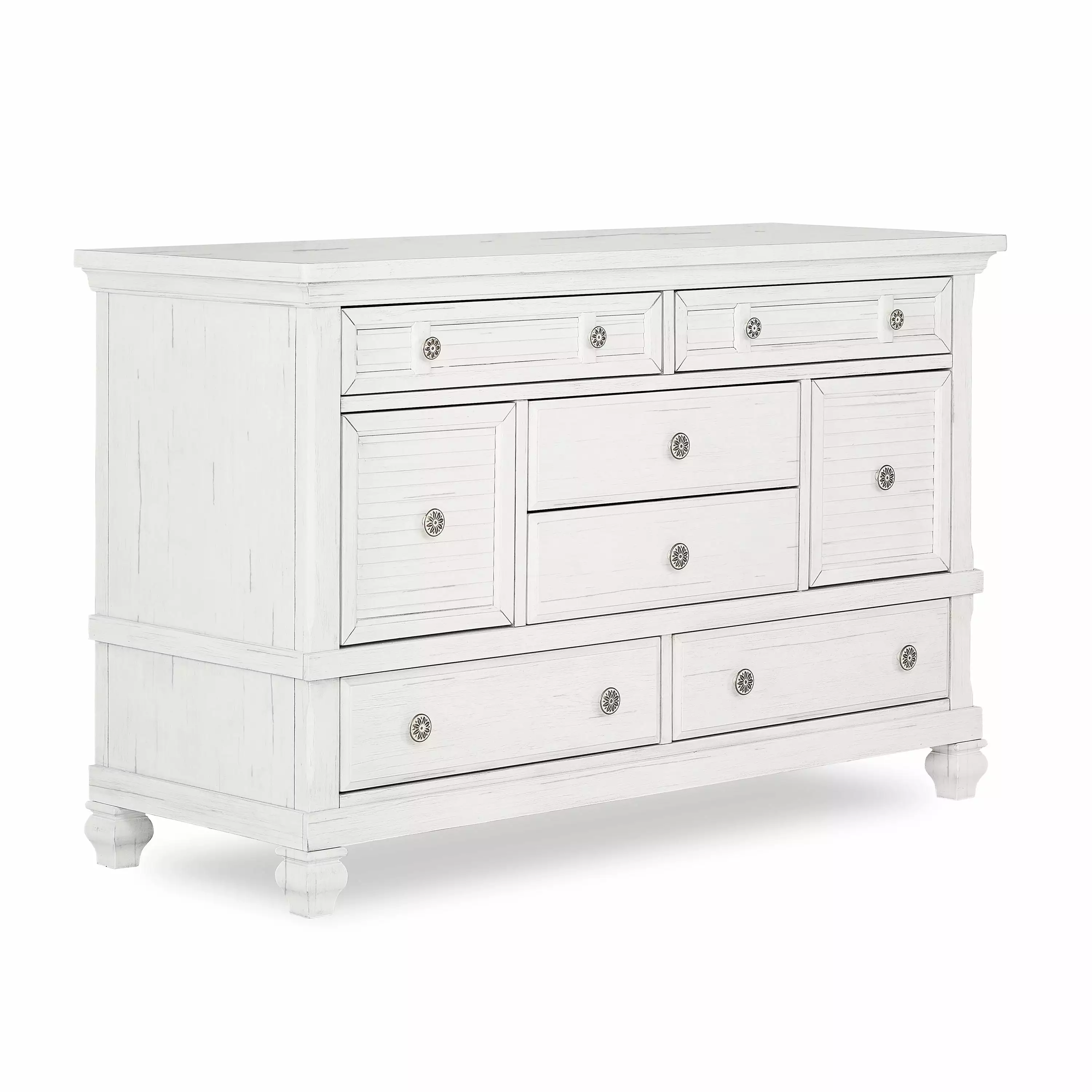 Evolur Signature Cape May Double Dresser. Weathered White. 6 Drawers