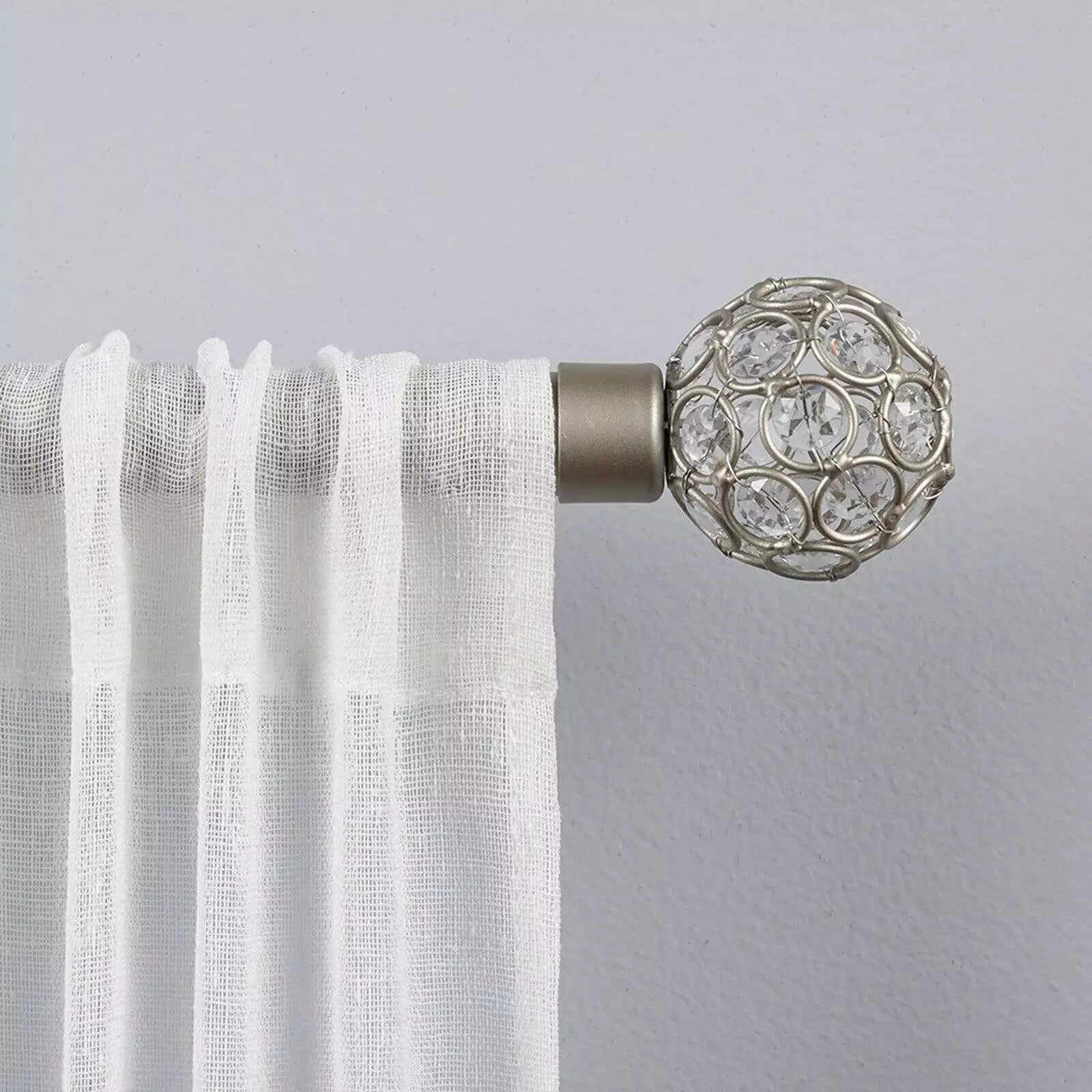 Exclusive Home Rings 1 Curtain Rod and Finial Set. Matte Silver. Adjustable 66-120