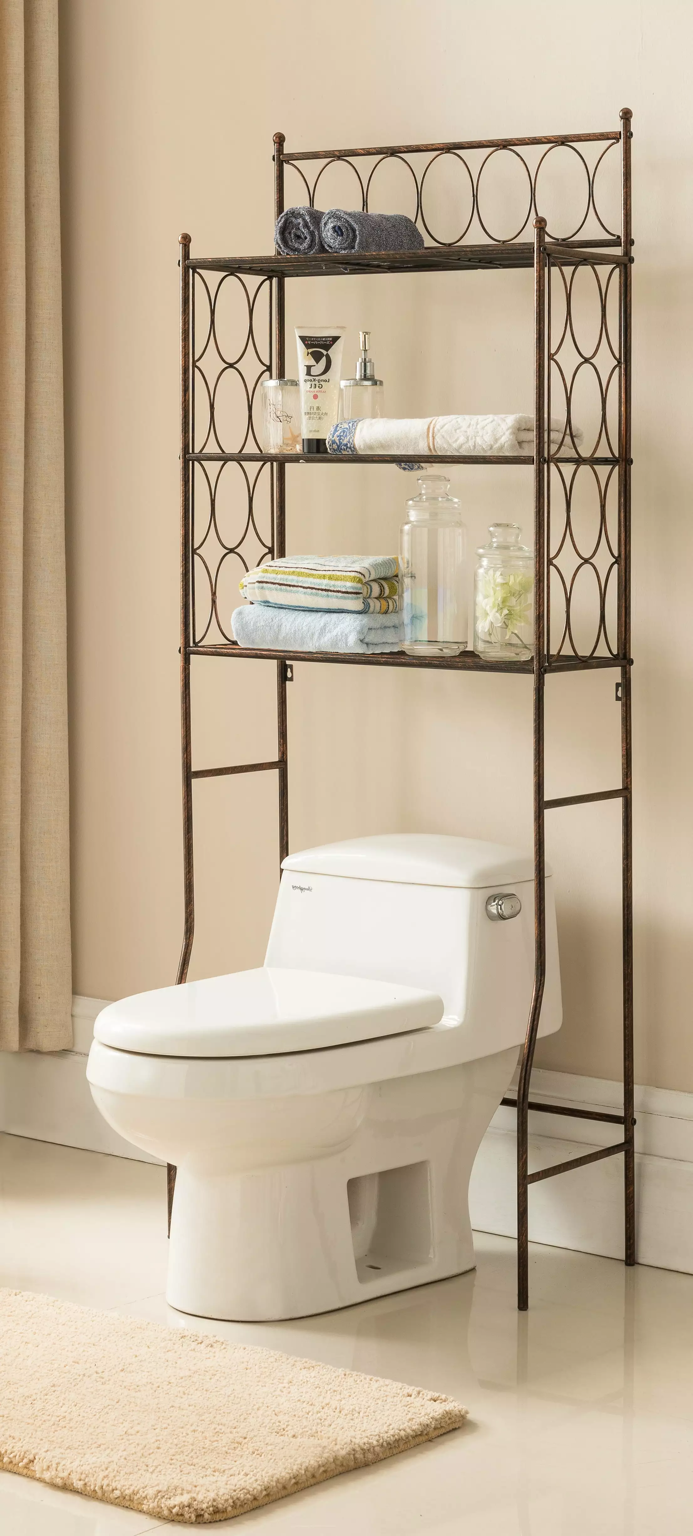 Exeter 3 Tier Over The Toilet Bathroom Storage Spacesaver. Copper Iron