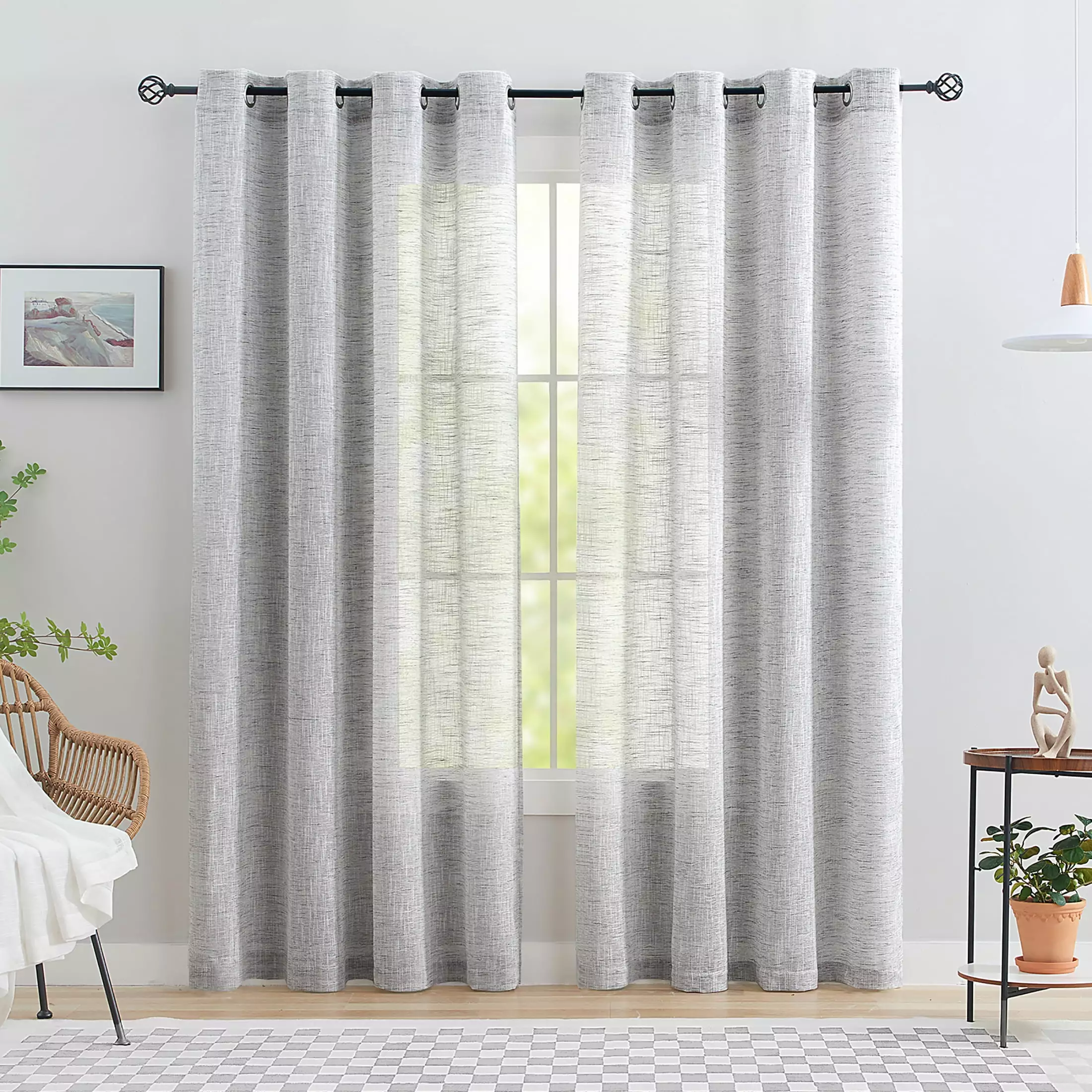 Exultantex Semi Sheer Curtains for Living Room Linen Textured Rustic Grey Panels. 52W x 84L. 2 Pcs. Grommet Top