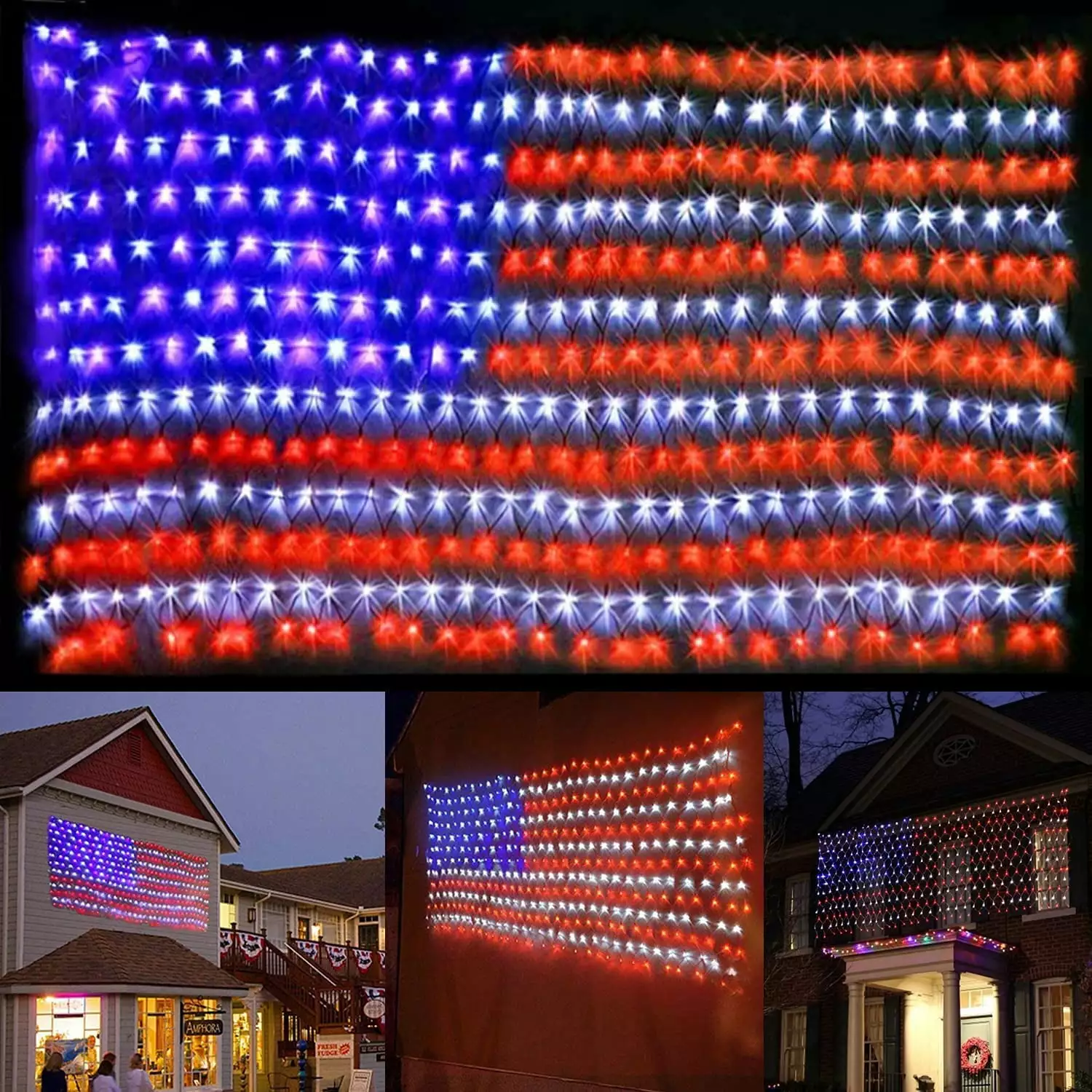 FERSWE American Flag Lights 420 Super Bright LEDs. Waterproof LED US Flags Light for 4th of July Decorations. Memorial Day. Independence Day. Garden. Yard. Holiday. Party. Christmas Decorations