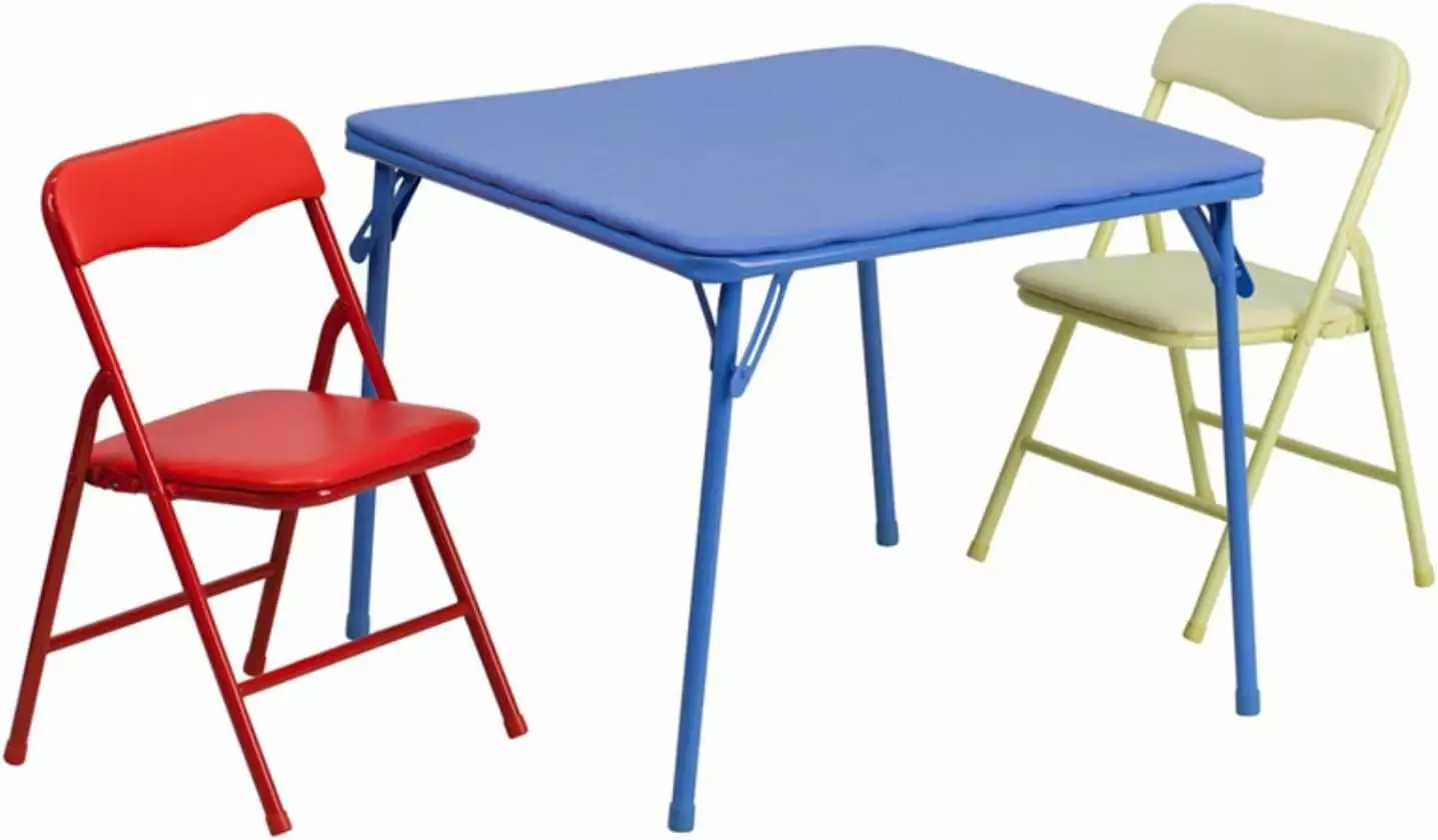 FETON Mindy Kids 3-Piece Folding Square Table and Chairs Set for Daycare and Classrooms. Children's Activity Table/Chairs Set. Multicolor