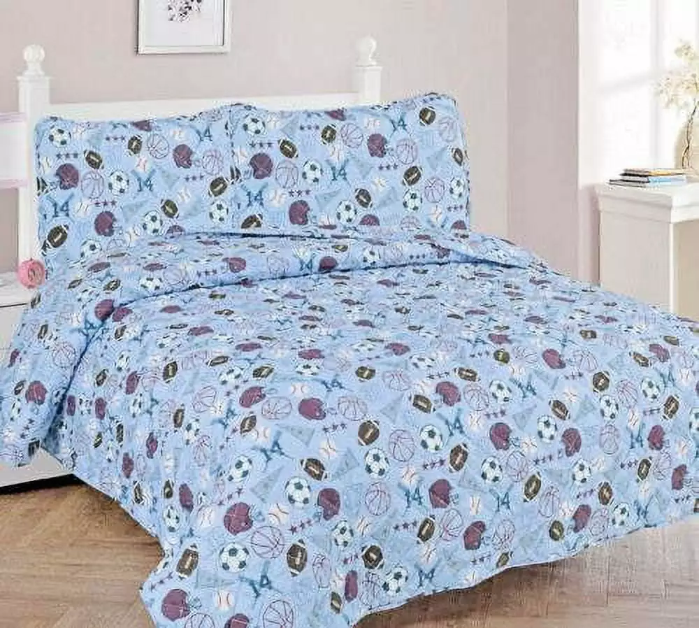 FULL PATCHWORK SPORT Kids Coverlet Bedspread Quilted Set with Pillow Shams