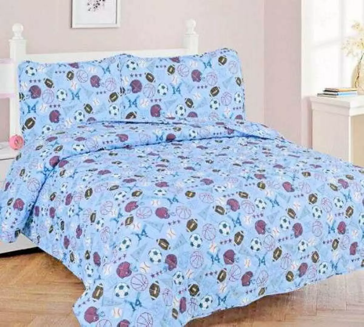 FULL RUGBY Kids Coverlet Bedspread Quilted Set with Pillow Shams