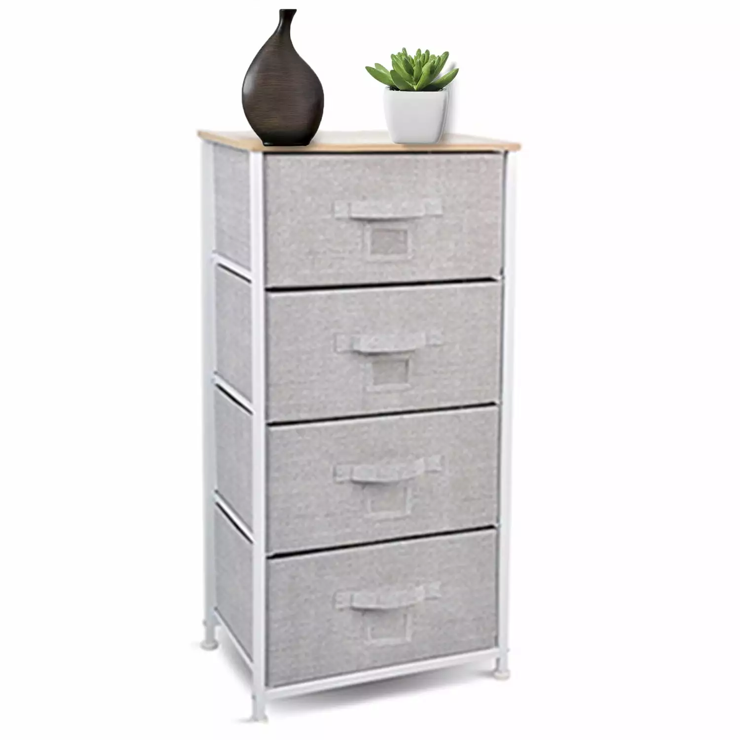 Fabric 4 Drawers Dresser Storage Organizer Unit Closet Shelves for Bedroom Frame Wood Top with Fabric Bins for Clothing Blankets (Light Grey)