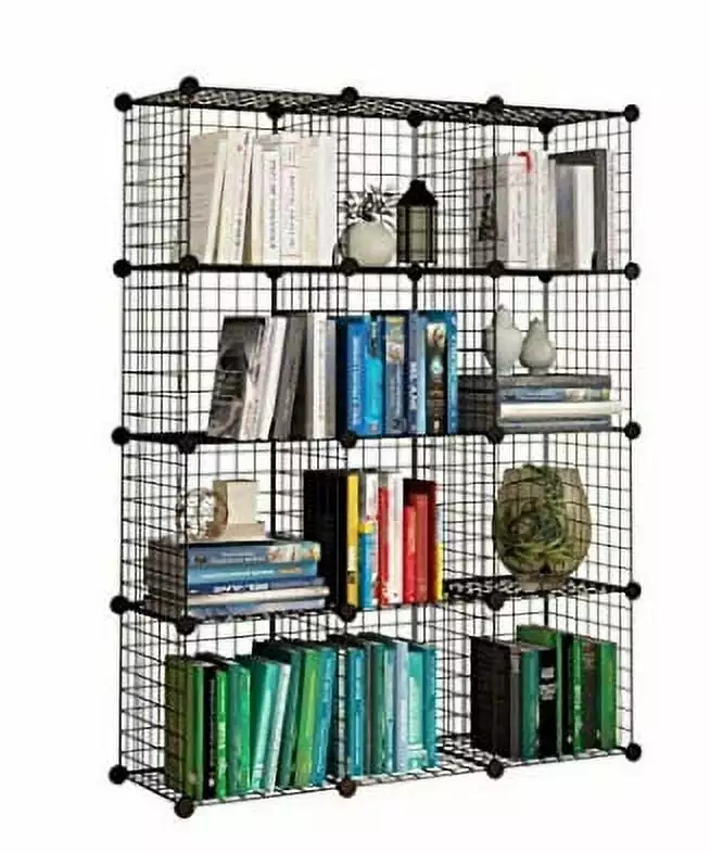 Fairnull 12-Cube Organizer Cube Storage Storage Shelves Wire Cube Storage Origami Shelves Metal Grid Multifunction Shelving Unit Modular Cubbies Organizer Bookcase