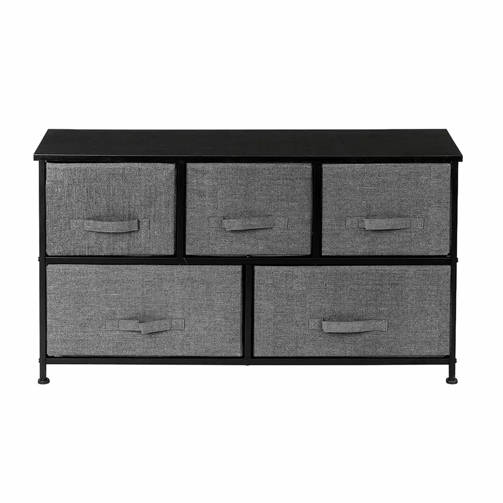 Fairnull 2-Tier Wide Closet Dresser. Nursery Dresser Tower with 5 Easy Pull Fabric Drawers and Metal Frame. Multi-Purpose Organizer Unit for Closets. Dorm Room. Living Room. Hallway. Grey