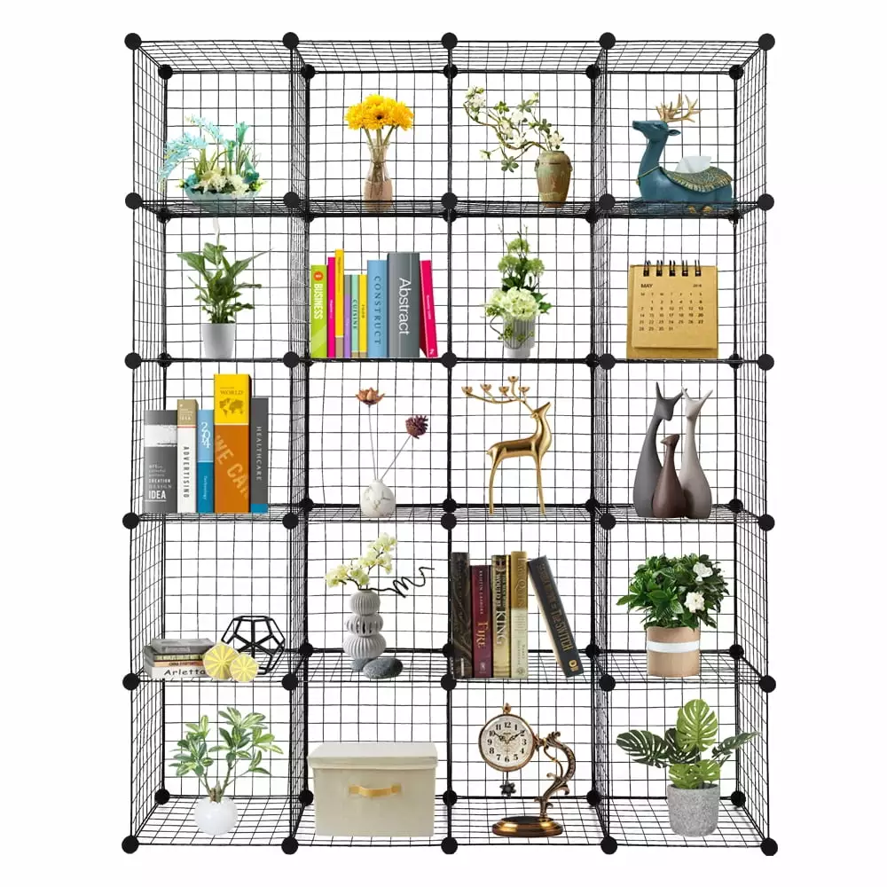 Fairnull 20-Cube Organizer Cube Storage Storage Shelves Wire Cube Storage Origami Shelves Metal Grid Multifunction Shelving Unit Modular Cubbies Organizer Bookcase