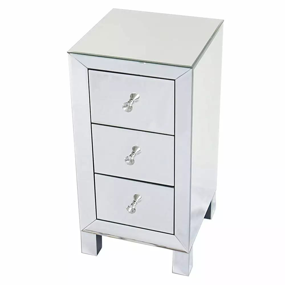 Fairnull Modern and Contemporary Mirrored 3-Drawers Nightstand Bedside Table