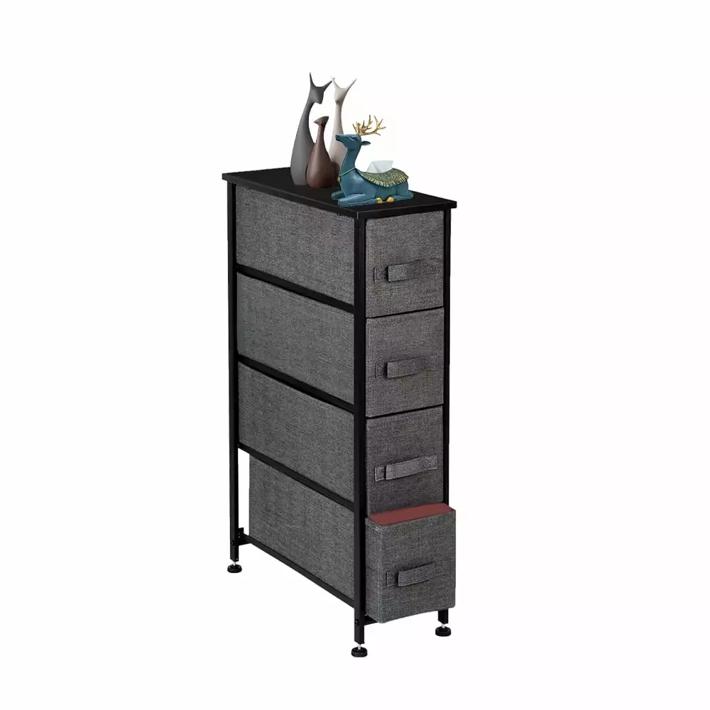 Fairnull Narrow Dresser. Vertical Storage Unit With 4 Fabric Drawers. Metal Frame. Slim Storage Tower. 7.9 Width. For Living Room. Kitchen. Small Space. Gap. Grey