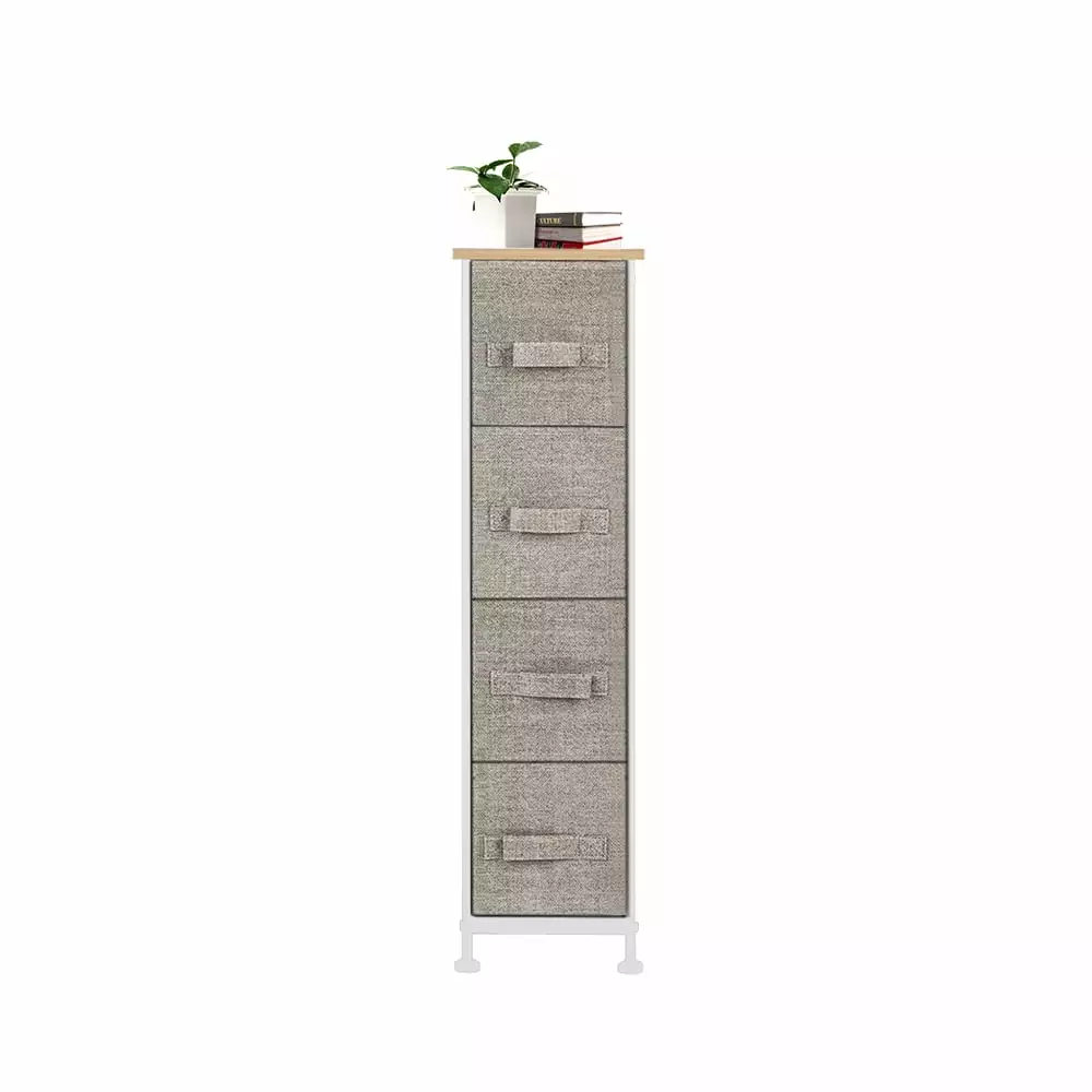 Fairnull Narrow Dresser. Vertical Storage Unit With 4 Fabric Drawers. Metal Frame. Slim Storage Tower. 7.9 Width. For Living Room. Kitchen. Small Space. Gap. Linen / Natural