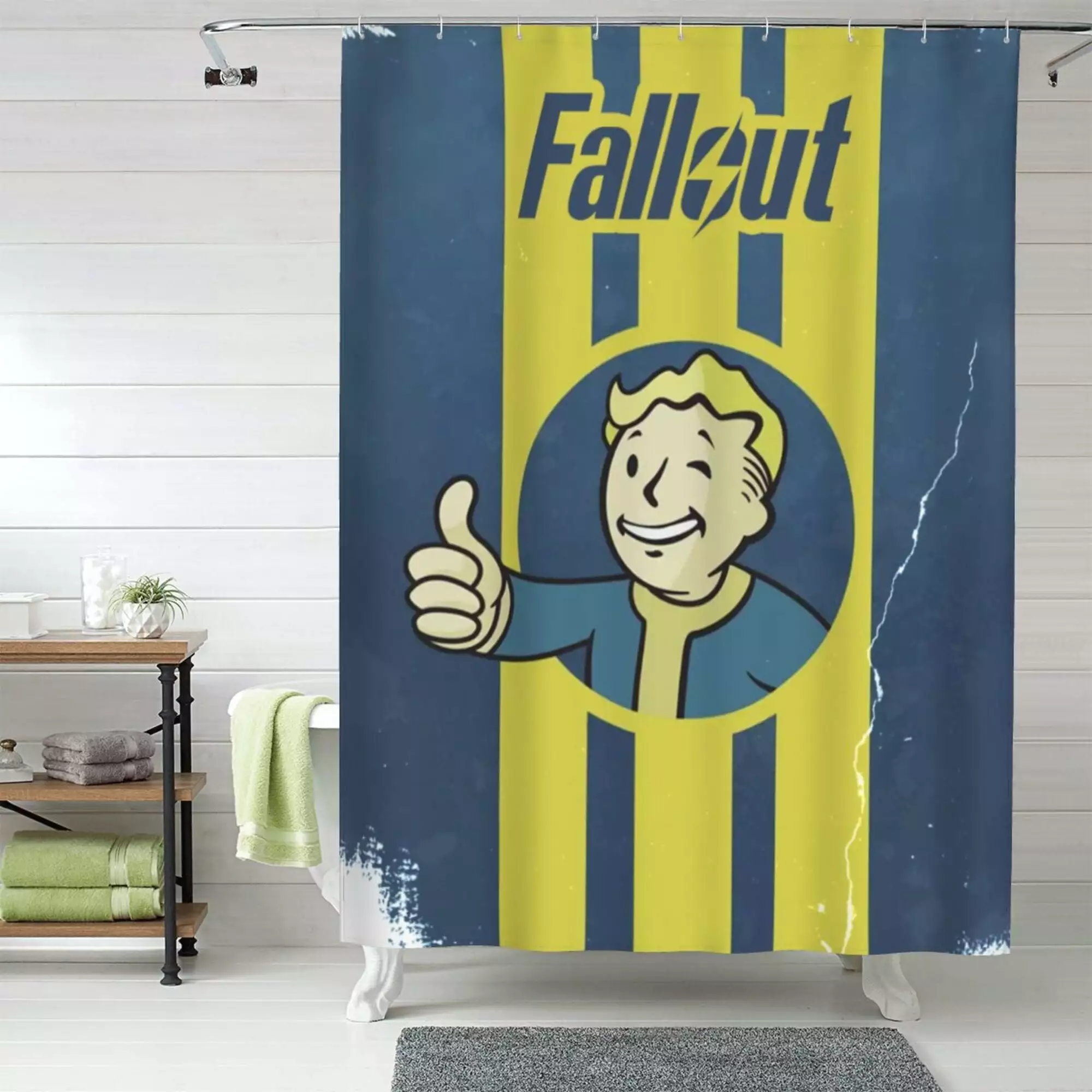 Fallout Shower Curtain. 60 x 72 inch Waterproof Fabric Shower Curtains for Bathroom. Cute Farmhouse Bath Decor Washable Bath Curtain with 12 Hooks