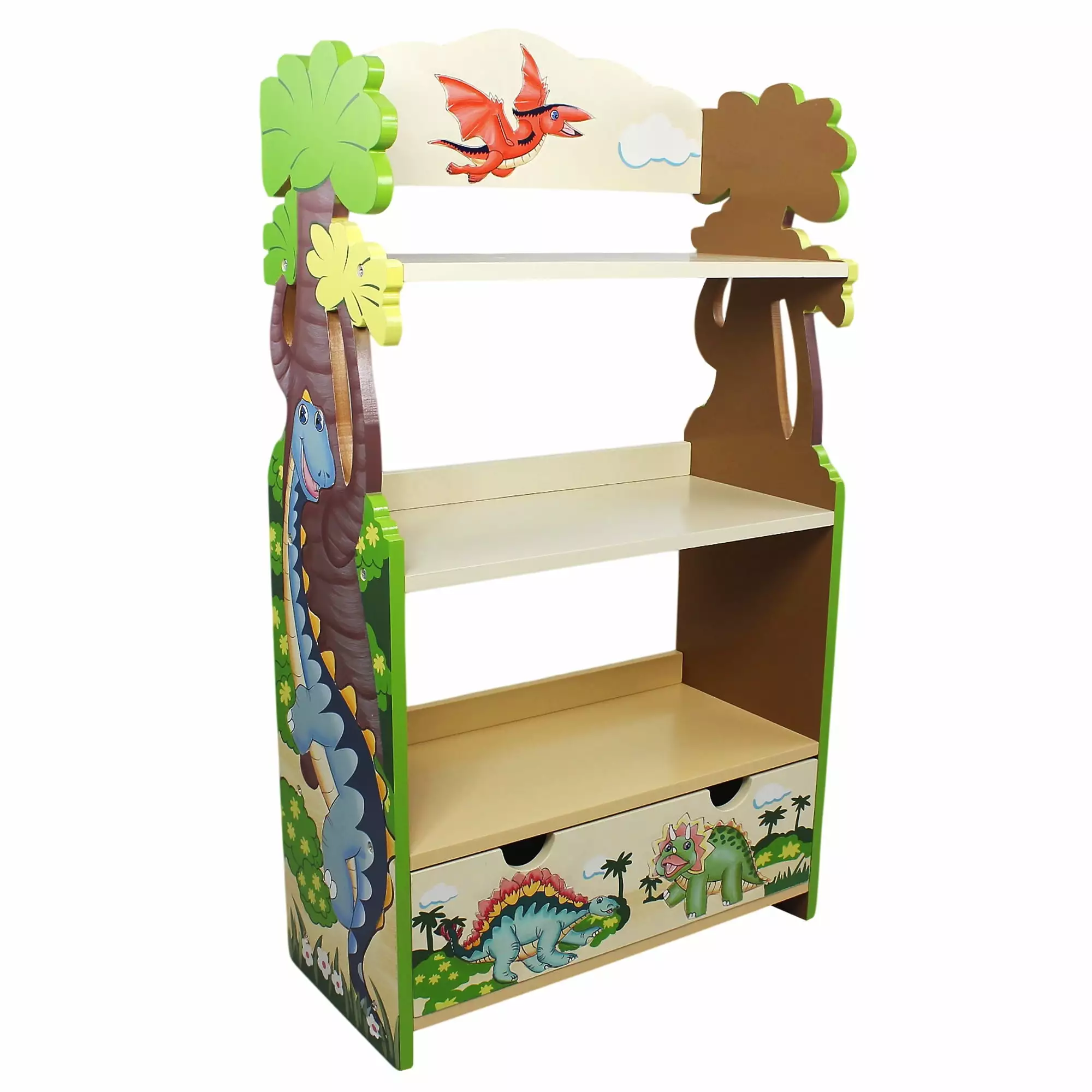 Fantasy Fields Dinosaur Kingdom Kids 3-Tier Bookshelf with Drawer