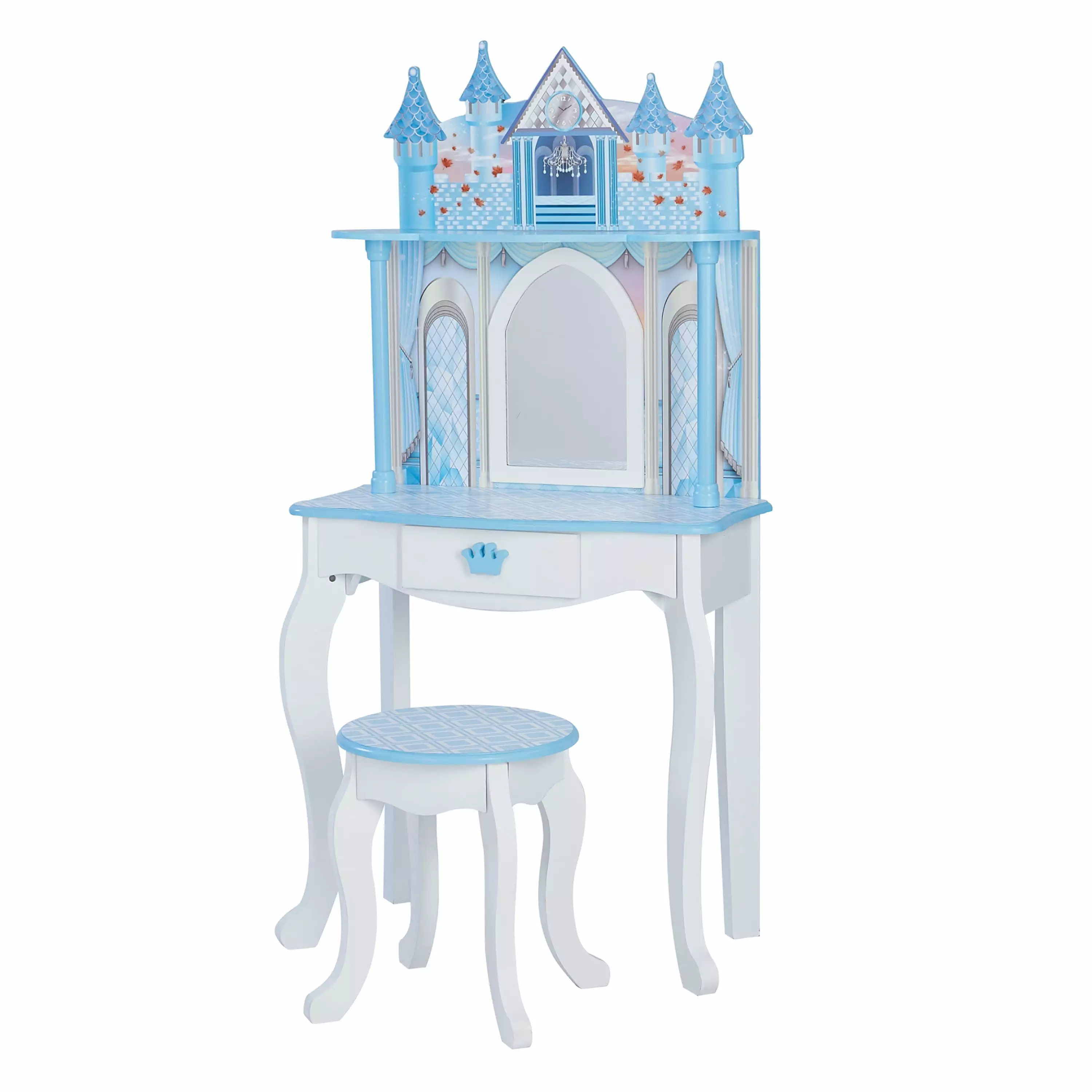 Fantasy Fields Dreamland Castle Kids Vanity Table & Stool. Blue