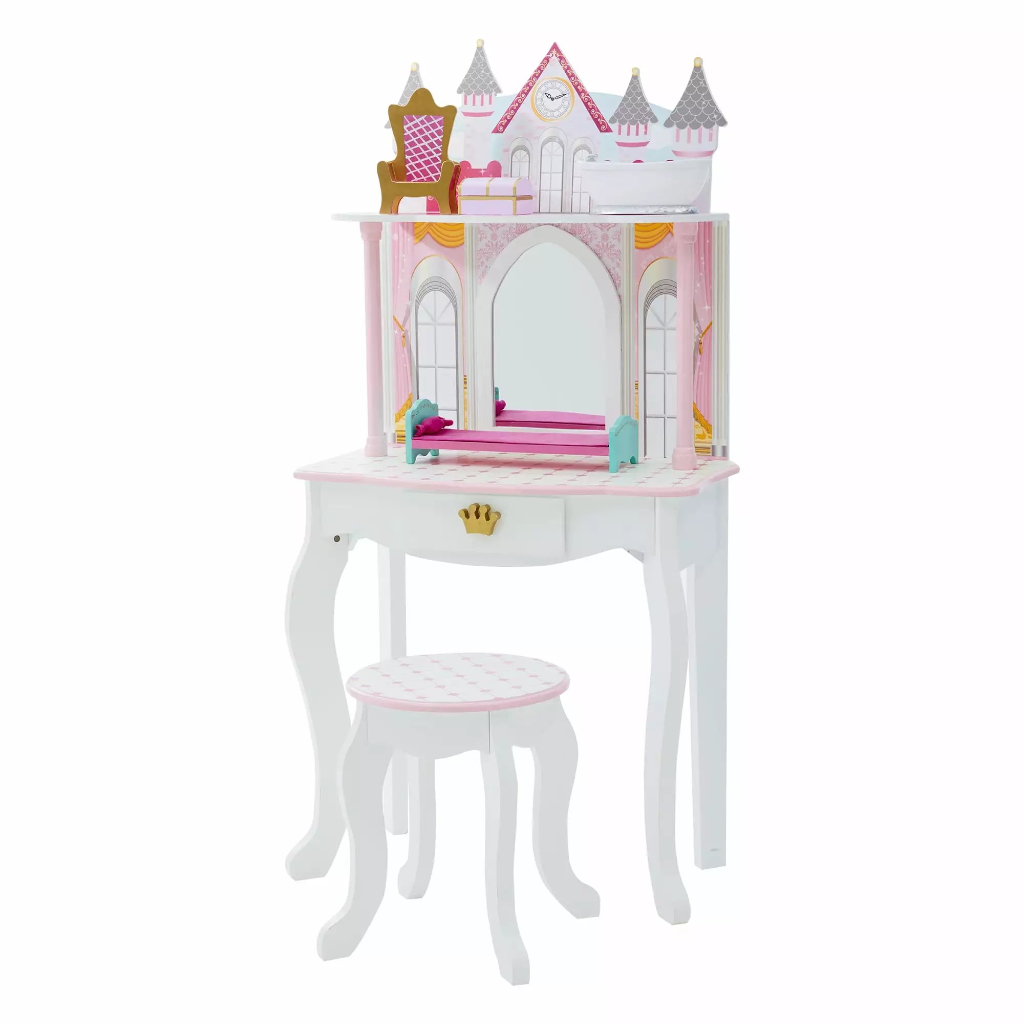 Fantasy Fields Dreamland Castle Kids Vanity Table & Stool. Pink