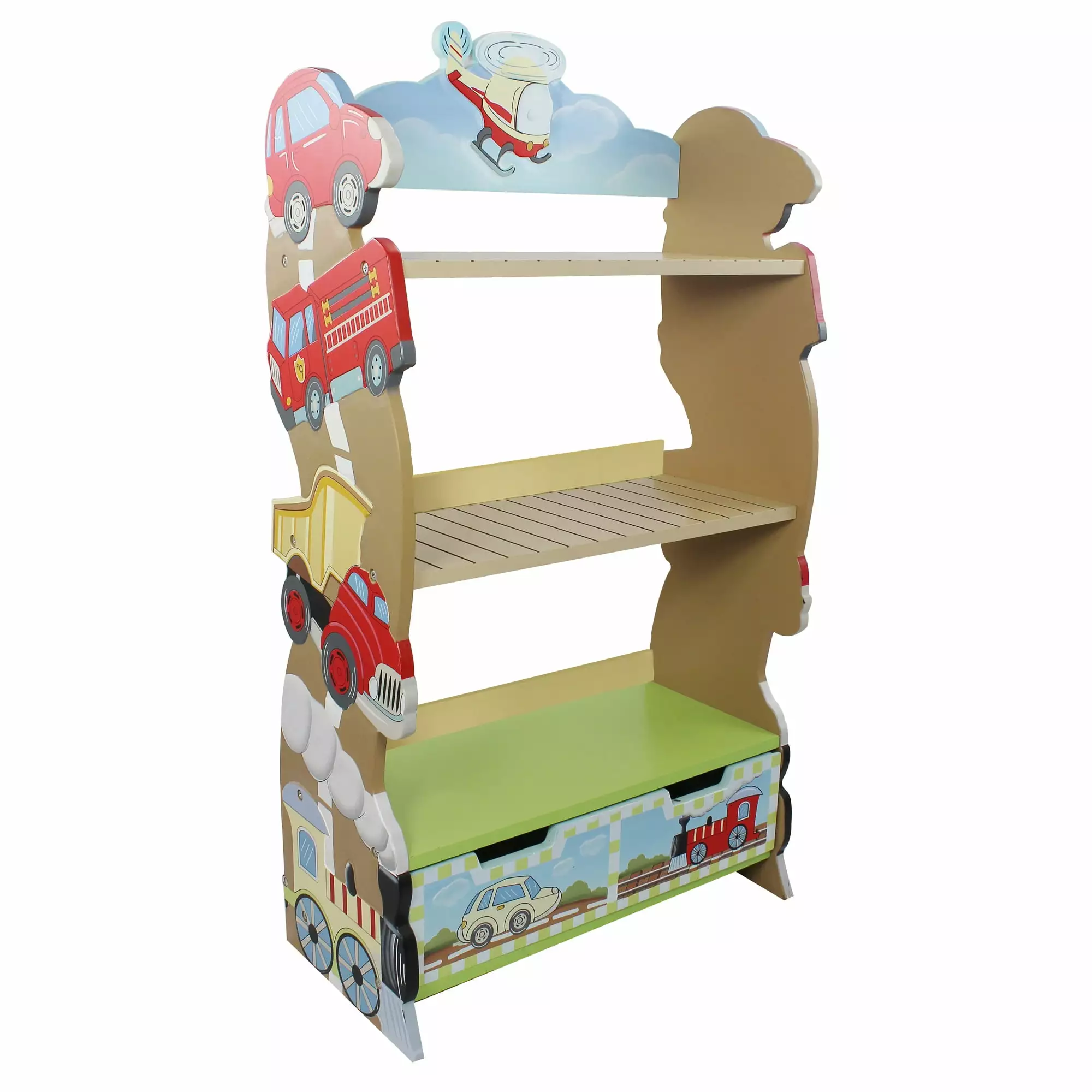 Fantasy Fields Transportation Kids 3-Tier Bookshelf & Drawer