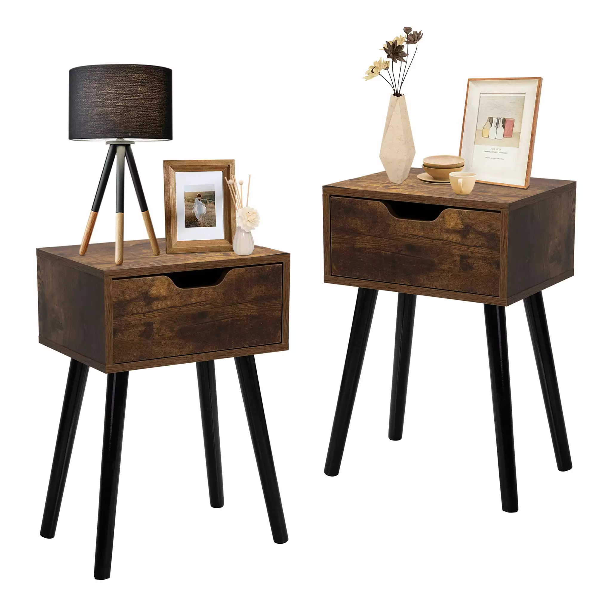 Farmhouse Nightstand Set of 2. Nightstand with Drawers. Side Tables End Table for Living Room Bedroom