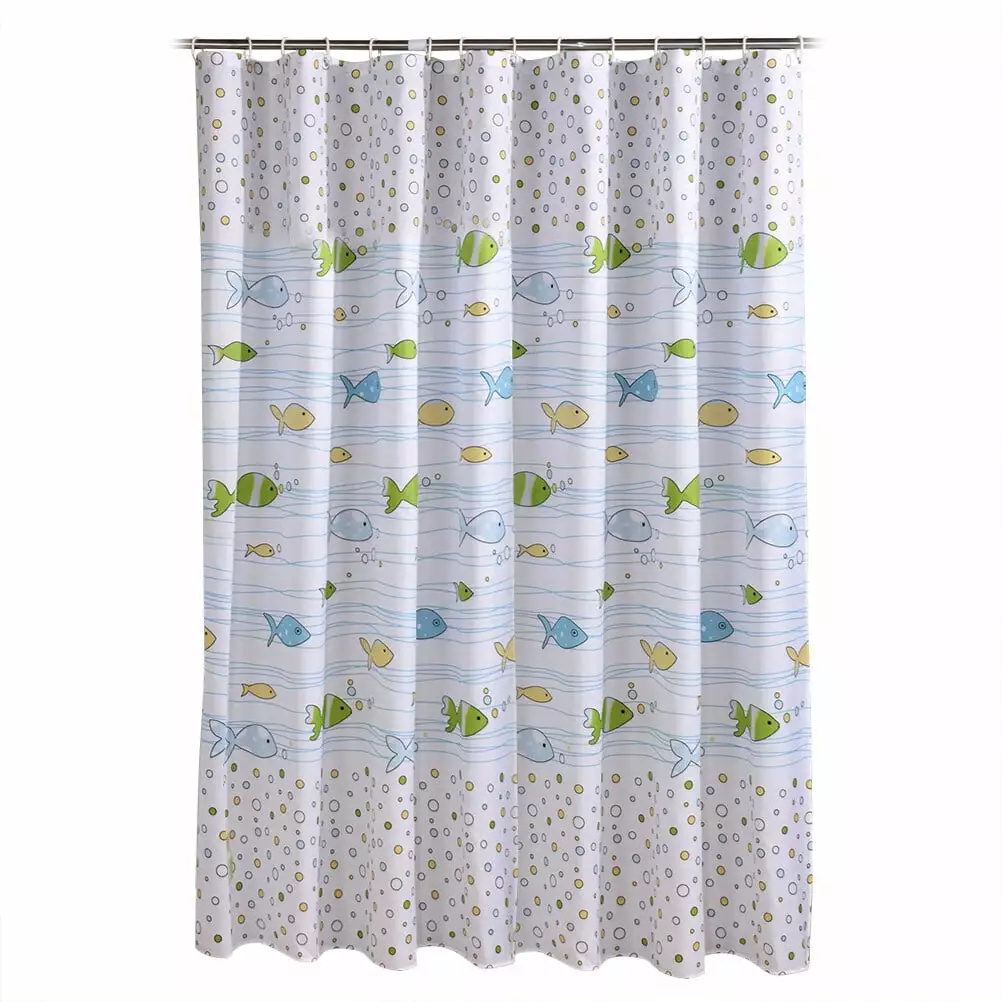 Malcolmailyne PEVA Shower Curtain -Fish Patterned. Water and Mildew Resistant Bathroom Decor - 180 x 120cm