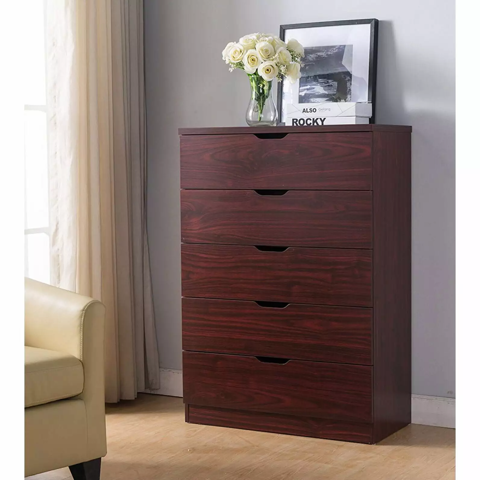 Five Drawer Chest Dresser - Mahogany