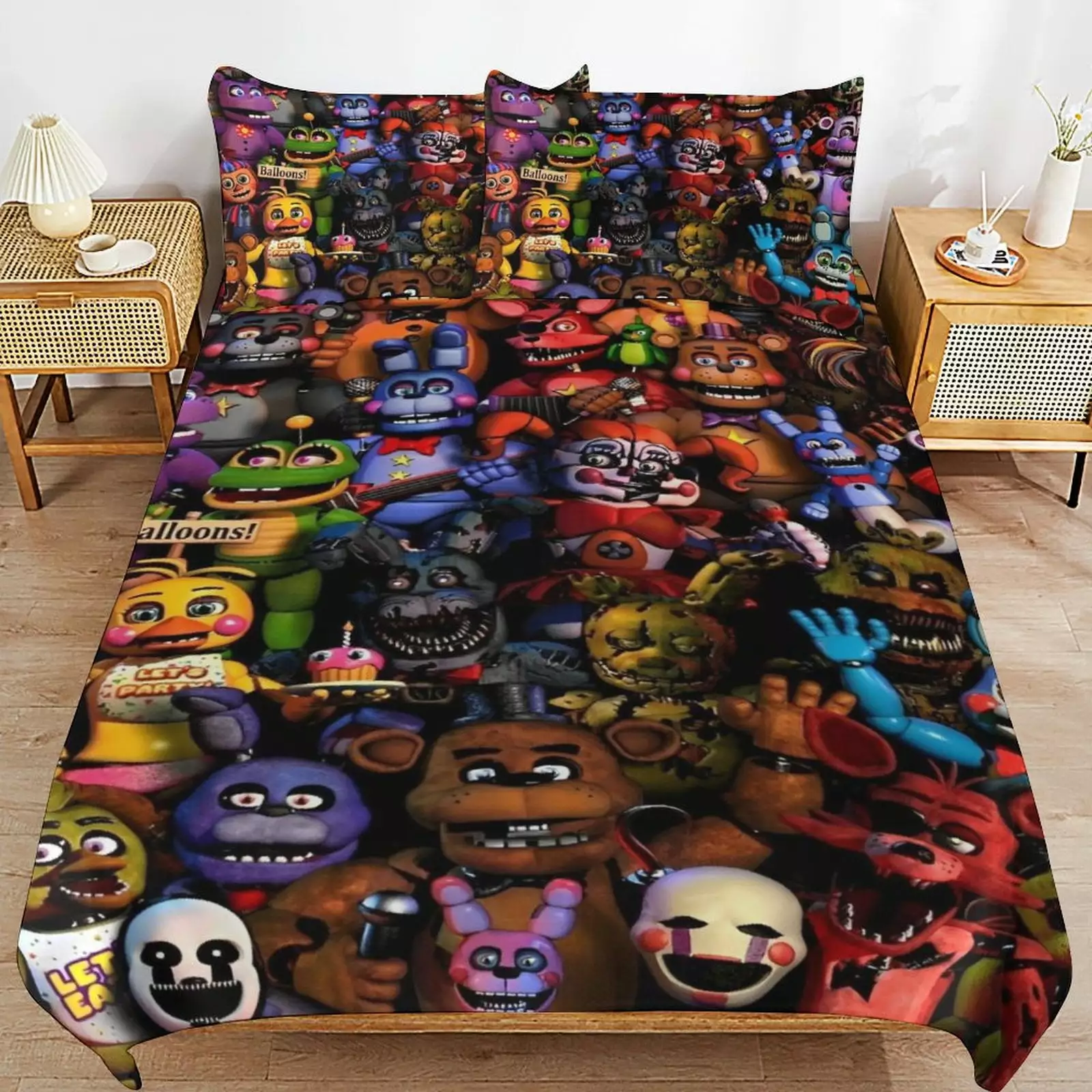 Five Nights At Freddy'S Bed Duvet Cover Microfiber Bedding Sets 3D Printed Lightweight 3 Piece Comforter Sets. 1 Duvet Cover And 2 Pillow Shams for Kids Boys Girls 86x70